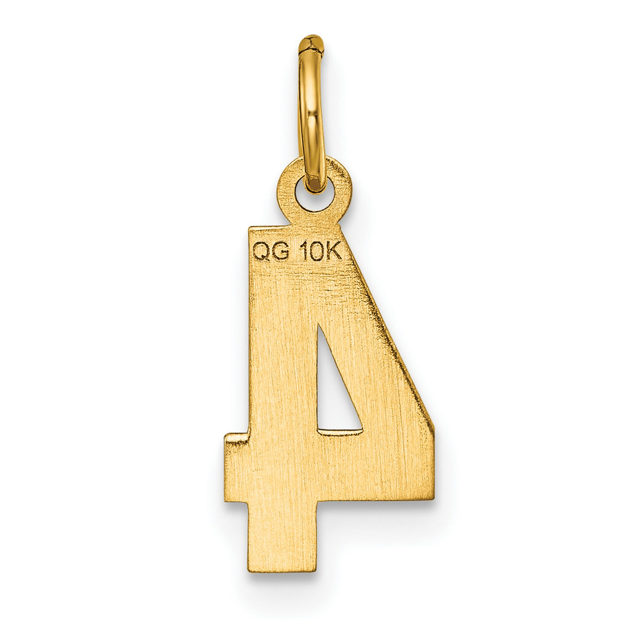 10k Yellow Gold Number 4 Pendant Charm, Polished and Textured Finish, Unisex Jewelry