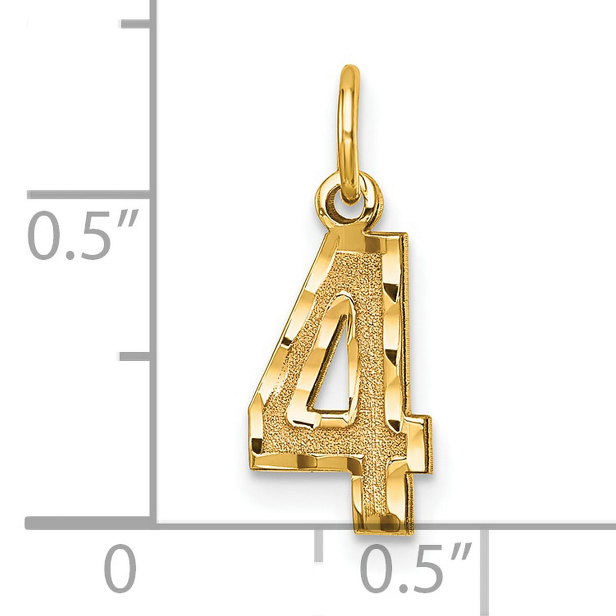 10k Yellow Gold Number 4 Pendant Charm, Polished and Textured Finish, Unisex Jewelry