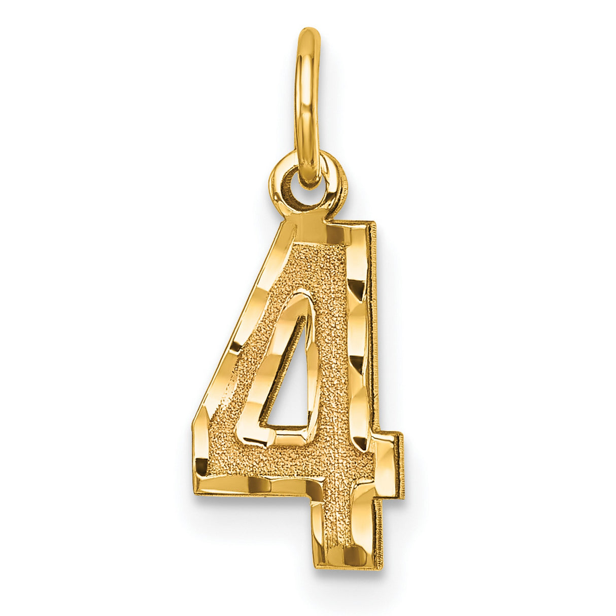 10k Yellow Gold Number 4 Pendant Charm, Polished and Textured Finish, Unisex Jewelry