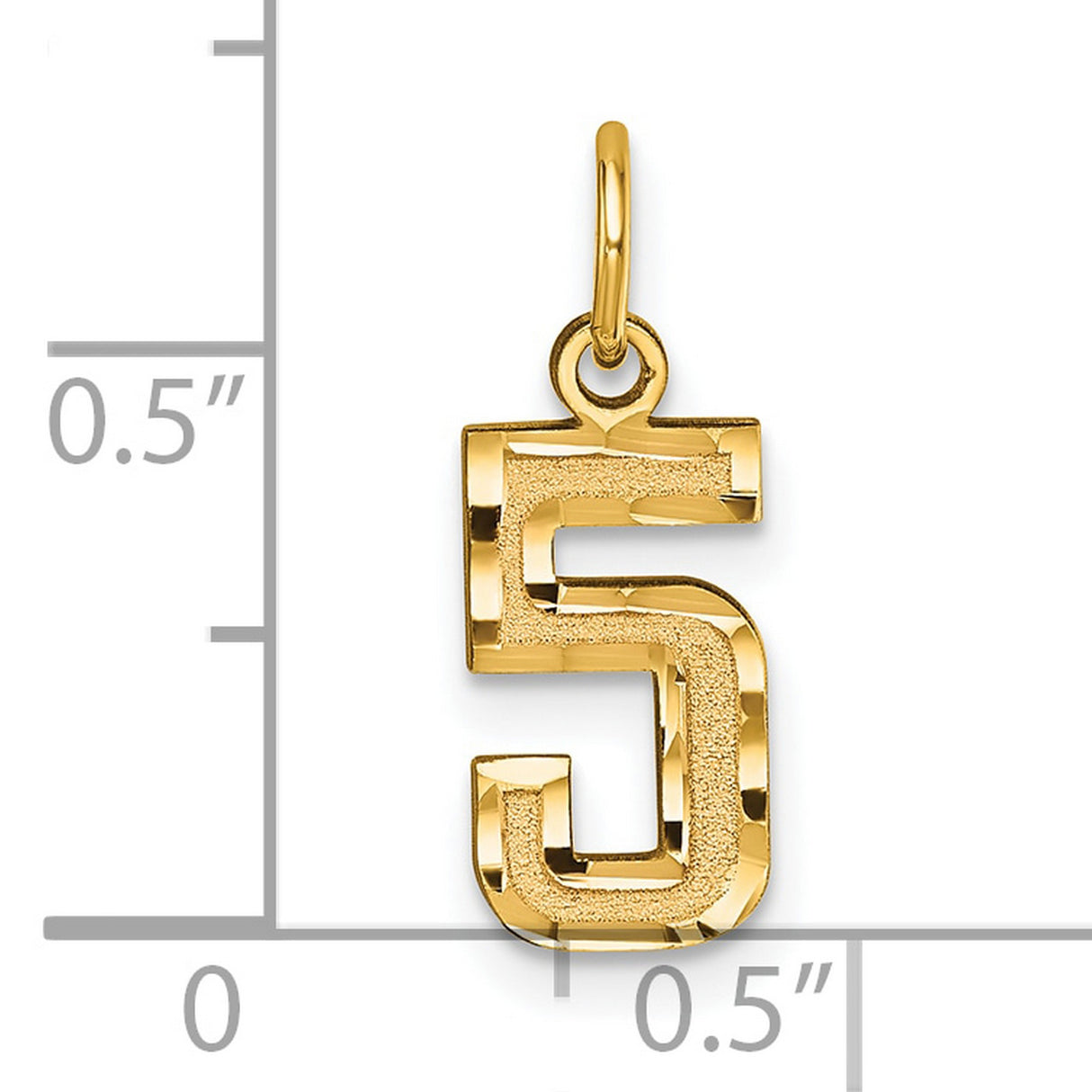 10k Yellow Gold Number 5 Pendant Charm, Polished Textured Numerology Symbol, Unisex Jewelry