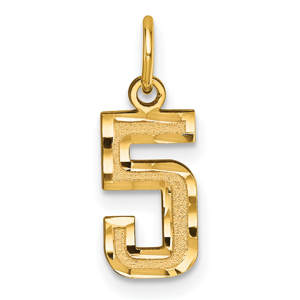 10k Yellow Gold Number 5 Pendant Charm, Polished Textured Numerology Symbol, Unisex Jewelry