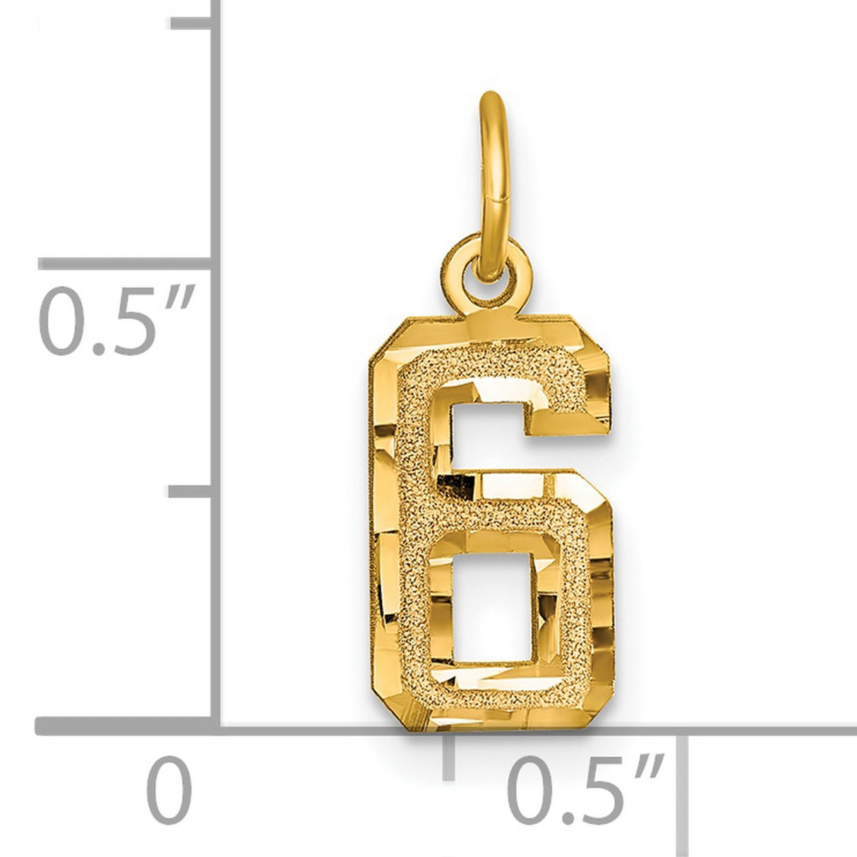 10k Yellow Gold Number 6 Pendant Charm with Textured and Polished Finish, Unisex