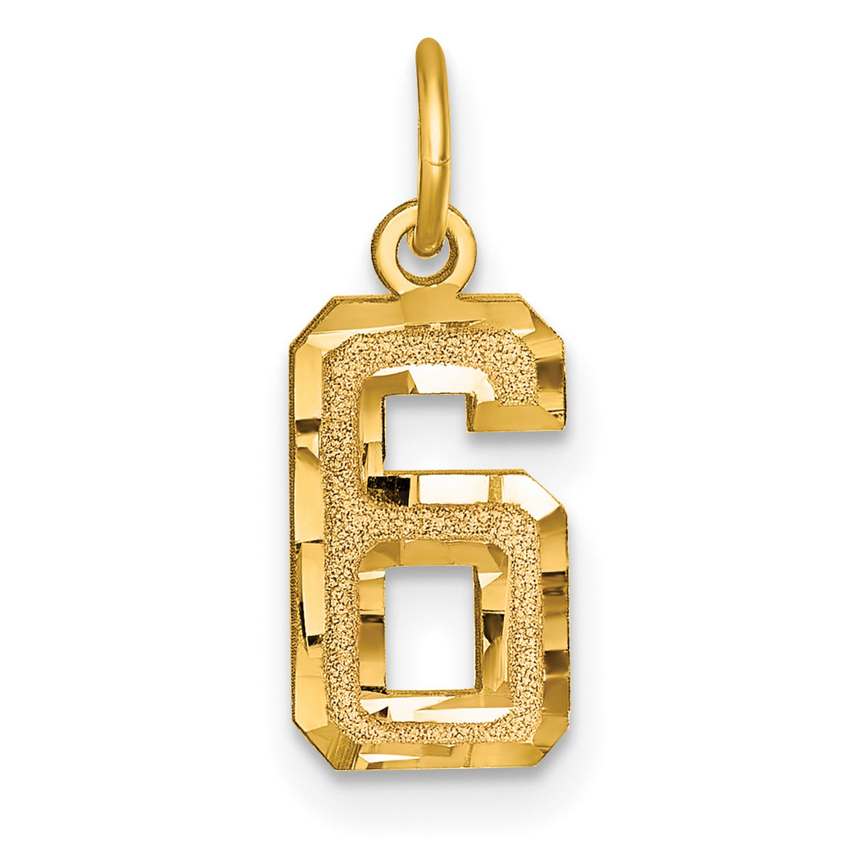 10k Yellow Gold Number 6 Pendant Charm with Textured and Polished Finish, Unisex