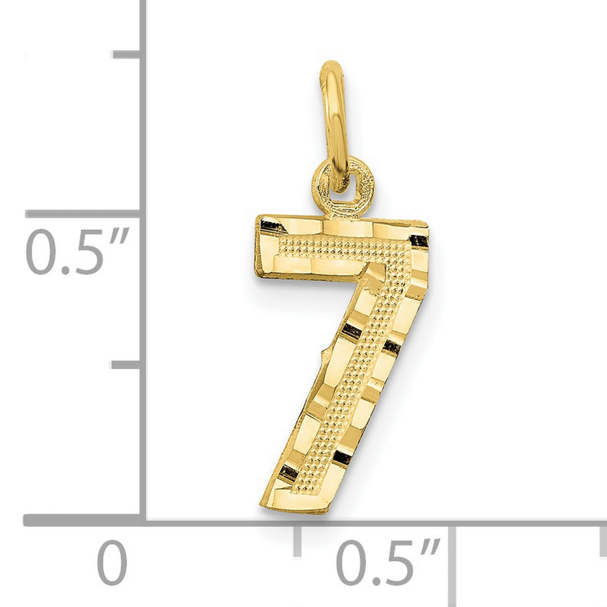 10k Yellow Gold Number 7 Pendant Charm, Textured and Polished Religious Jewelry