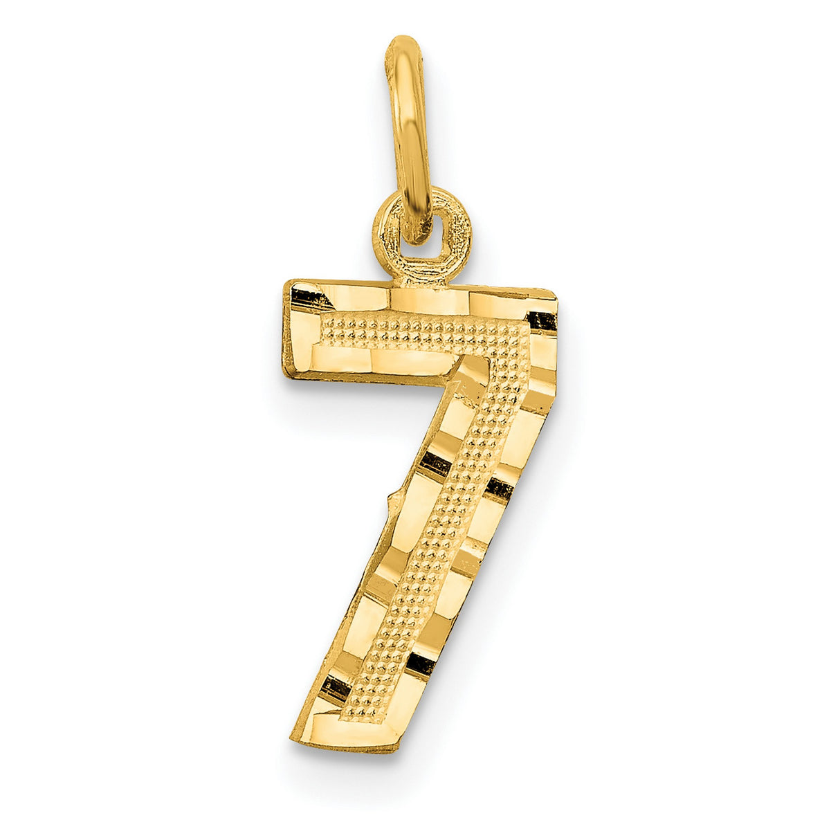 10k Yellow Gold Number 7 Pendant Charm, Textured and Polished Religious Jewelry