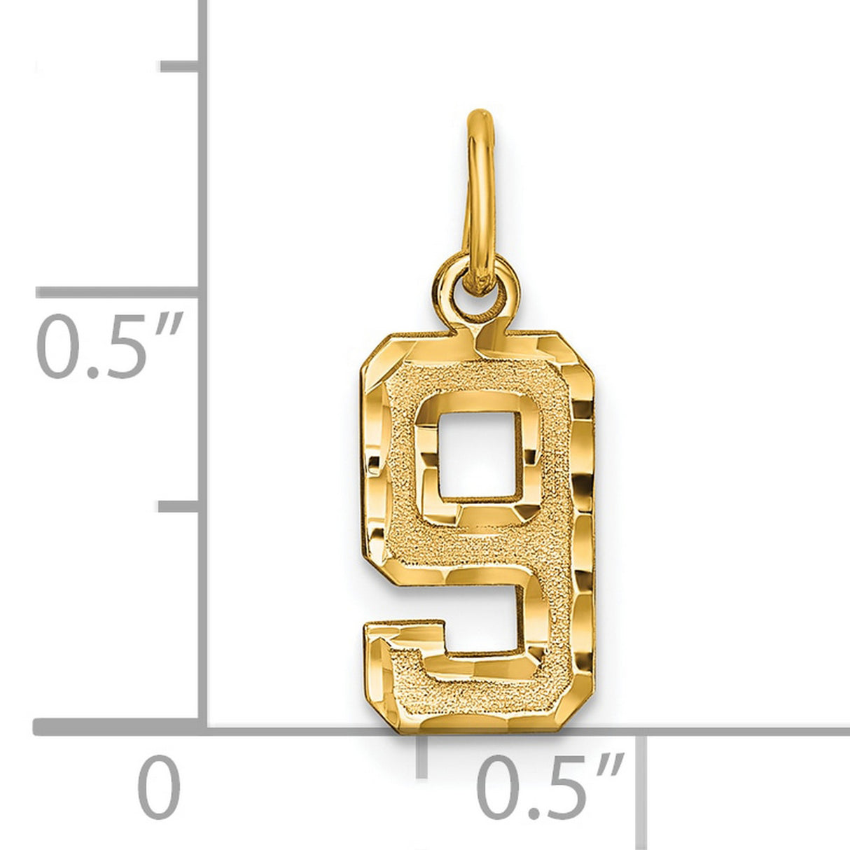 10k Yellow Gold Number 9 Pendant Charm, Textured Unisex Numeric Jewelry