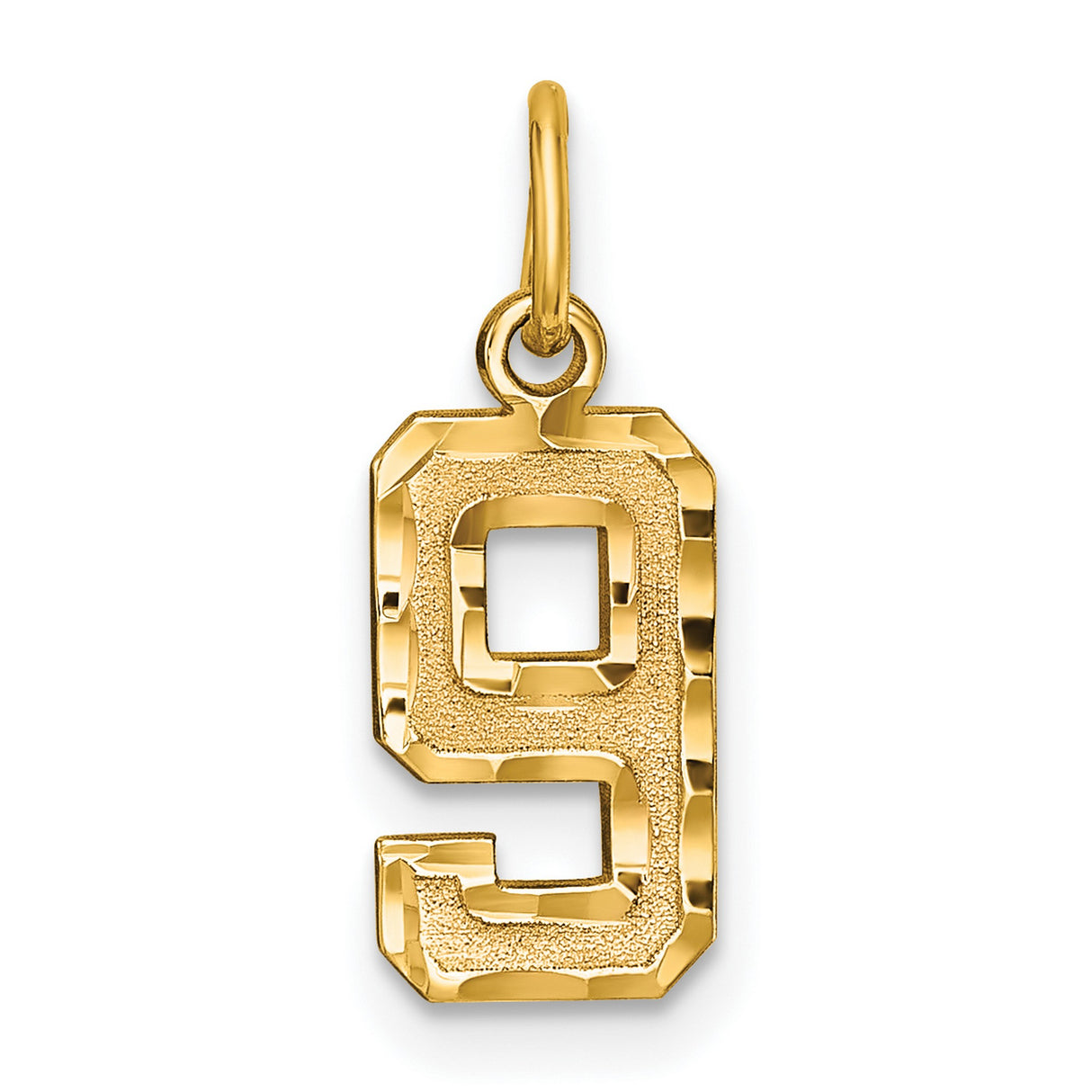 10k Yellow Gold Number 9 Pendant Charm, Textured Unisex Numeric Jewelry