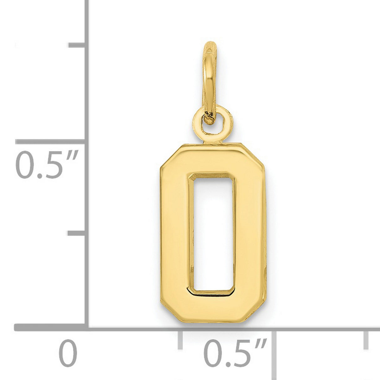 10k Yellow Gold Number 0 Pendant Charm, Block Style Zero with Polished Finish, Unisex Design
