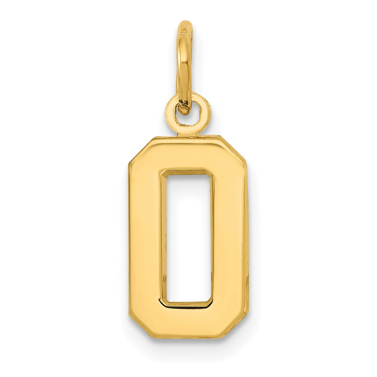 10k Yellow Gold Number 0 Pendant Charm, Block Style Zero with Polished Finish, Unisex Design