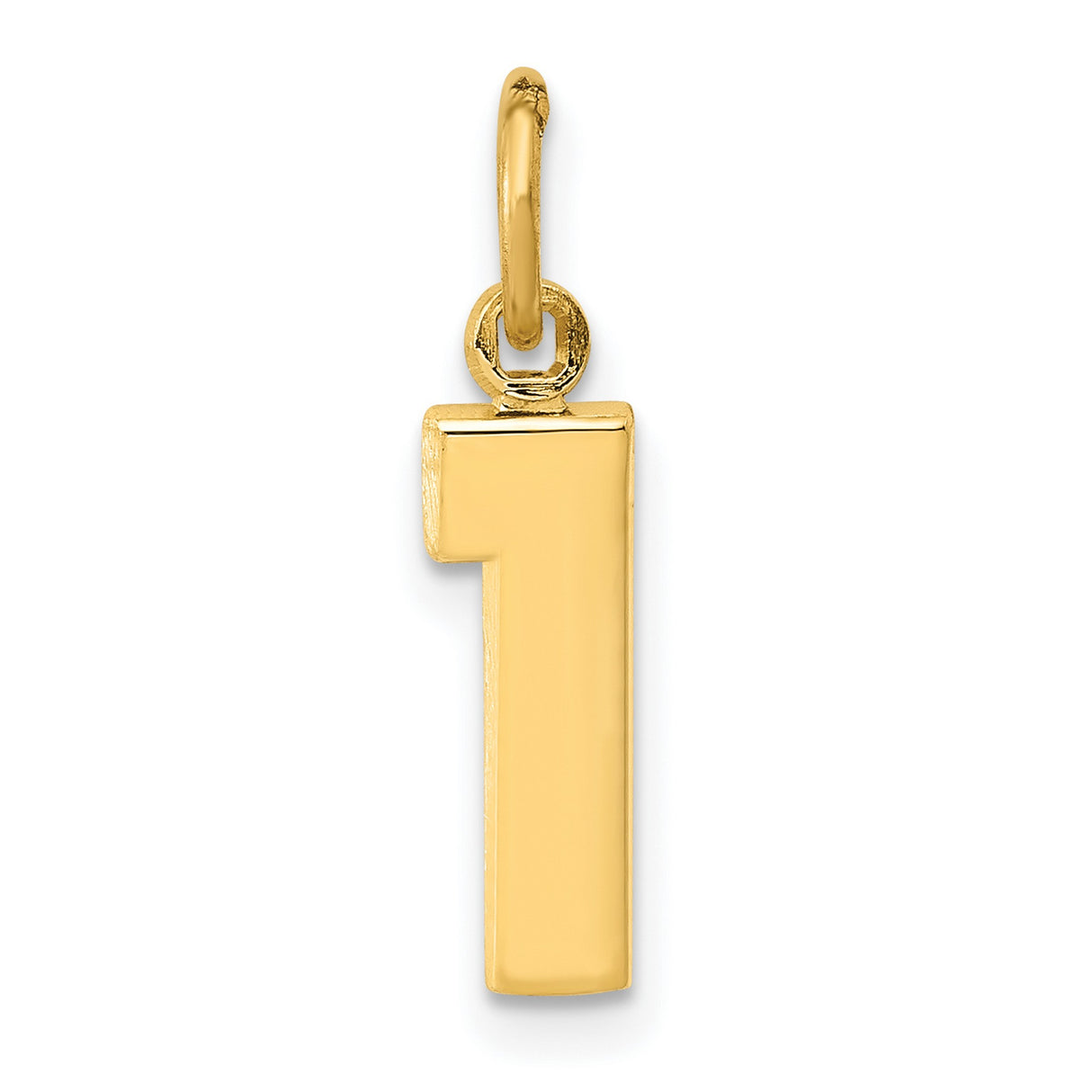 10k Yellow Gold Number One Pendant, Polished Block Numeral Charm, Unisex Sports Style