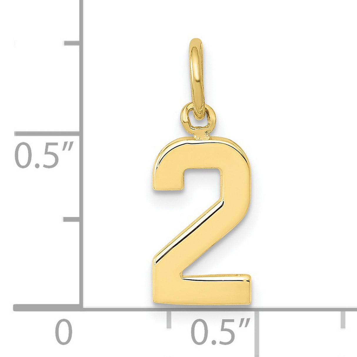 10k Yellow Gold Number Two Pendant Charm, Polished Finish, Unisex Numeric Jewelry