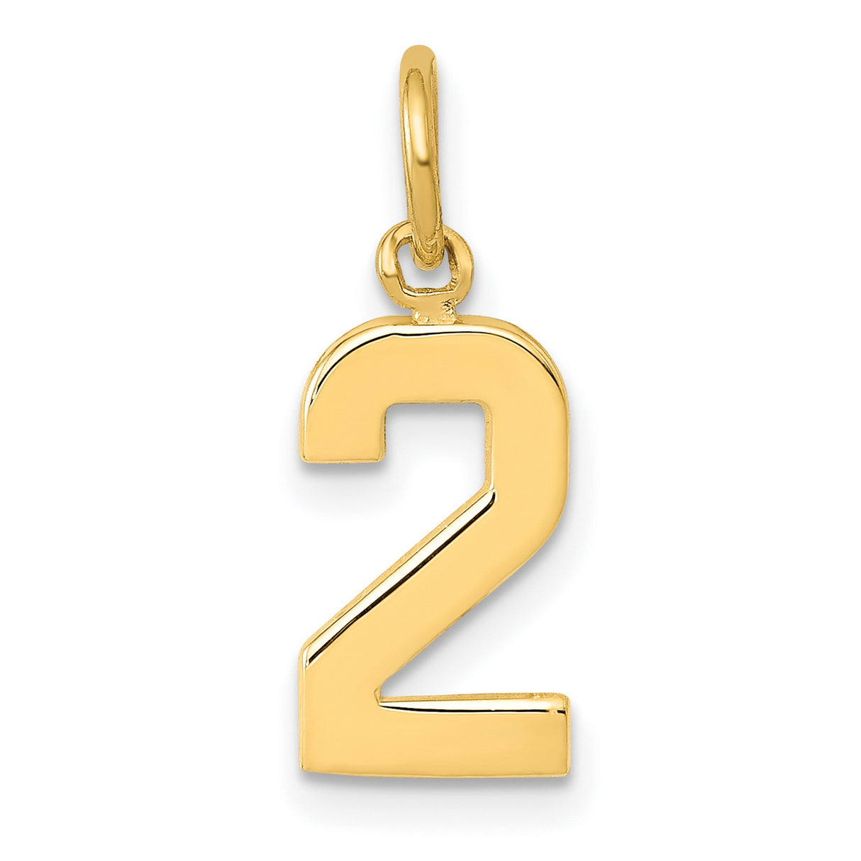 10k Yellow Gold Number Two Pendant Charm, Polished Finish, Unisex Numeric Jewelry