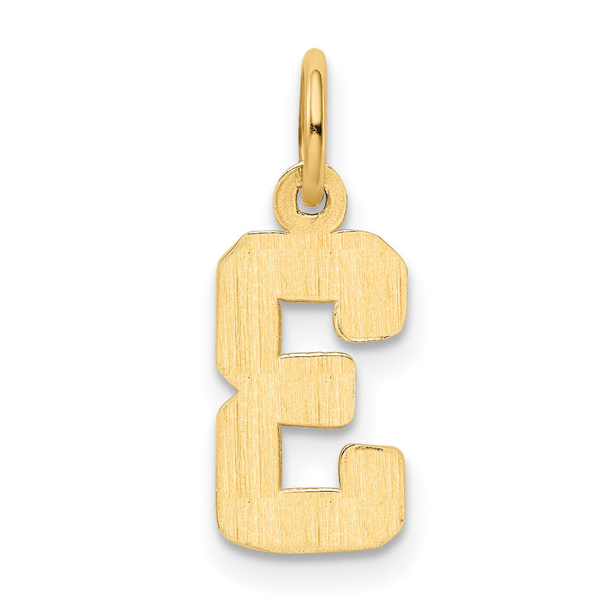 10k Yellow Gold Number 3 Pendant Charm, Polished Block Numeral Design, Unisex Jewelry