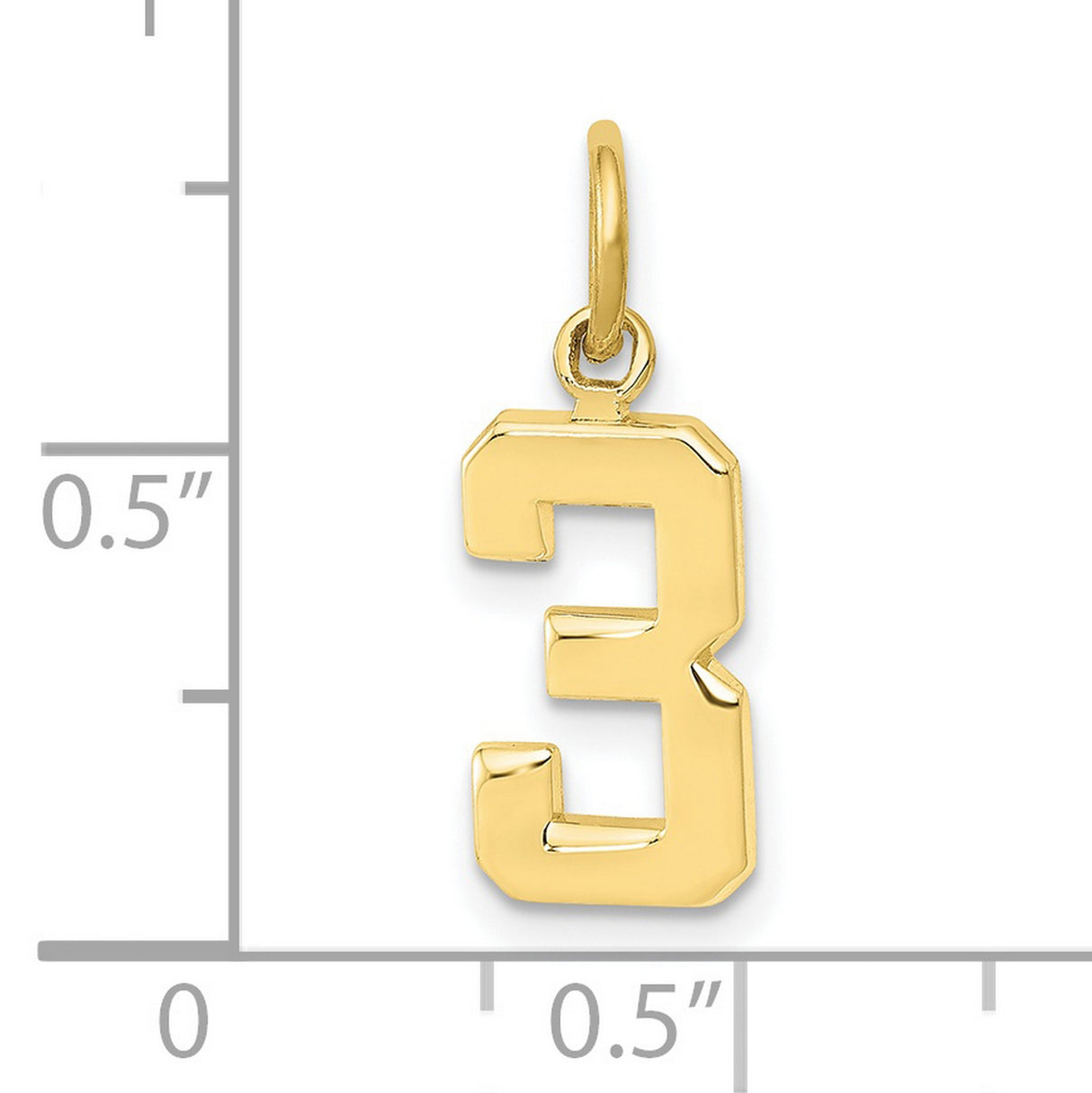 10k Yellow Gold Number 3 Pendant Charm, Polished Block Numeral Design, Unisex Jewelry