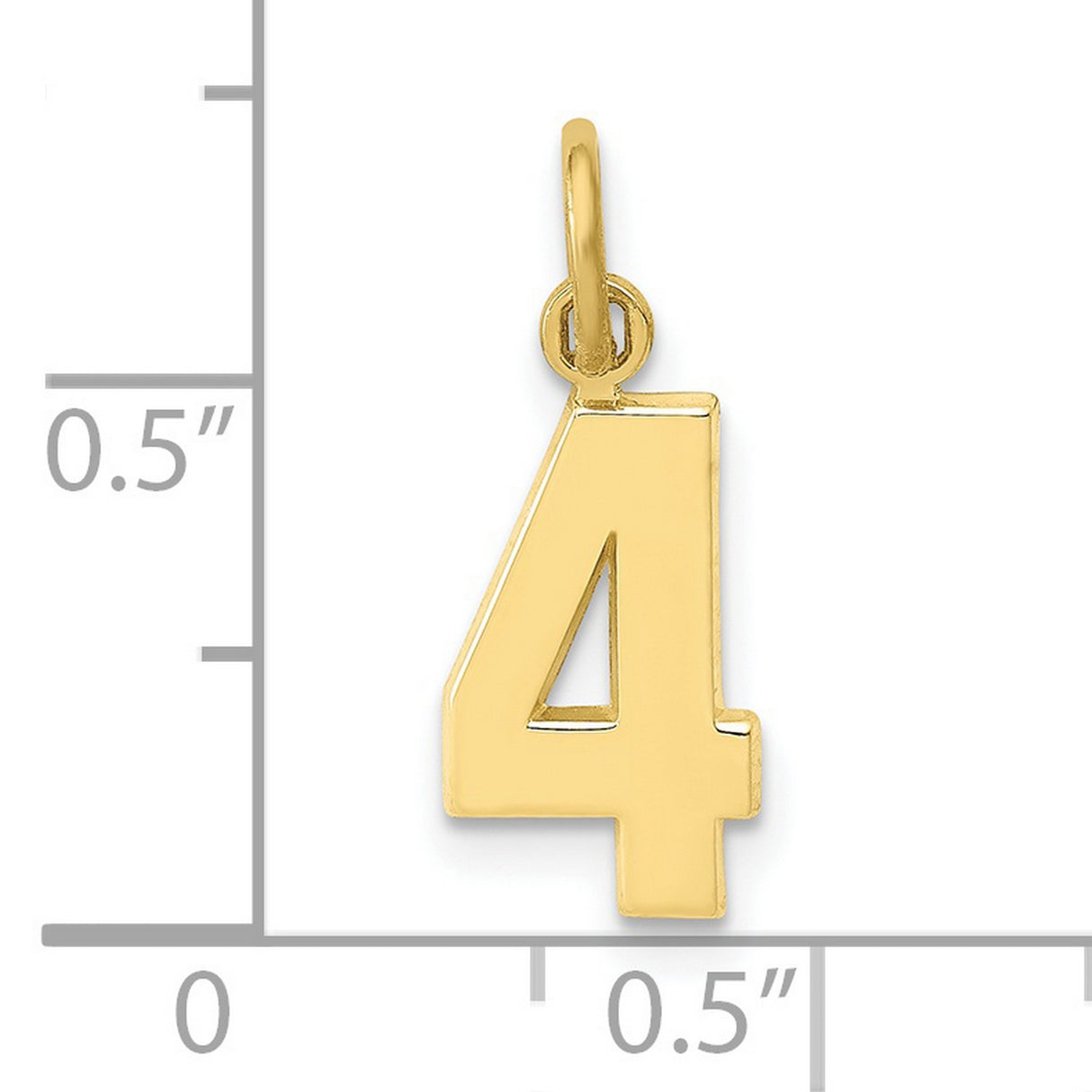 10k Yellow Gold Number 4 Pendant Charm, Polished Minimalist Numerology Design