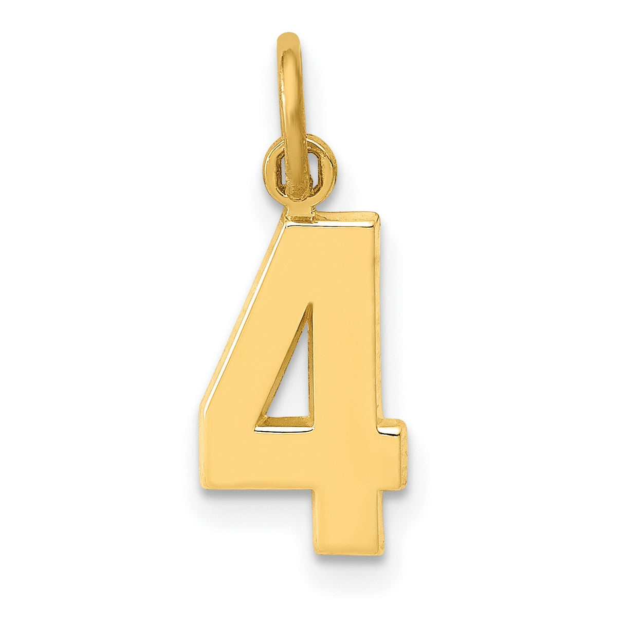 10k Yellow Gold Number 4 Pendant Charm, Polished Minimalist Numerology Design