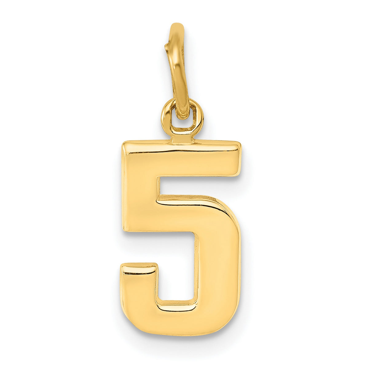 10k Yellow Gold Number 5 Pendant Charm, Bold Modern Numerology Design for Men and Women