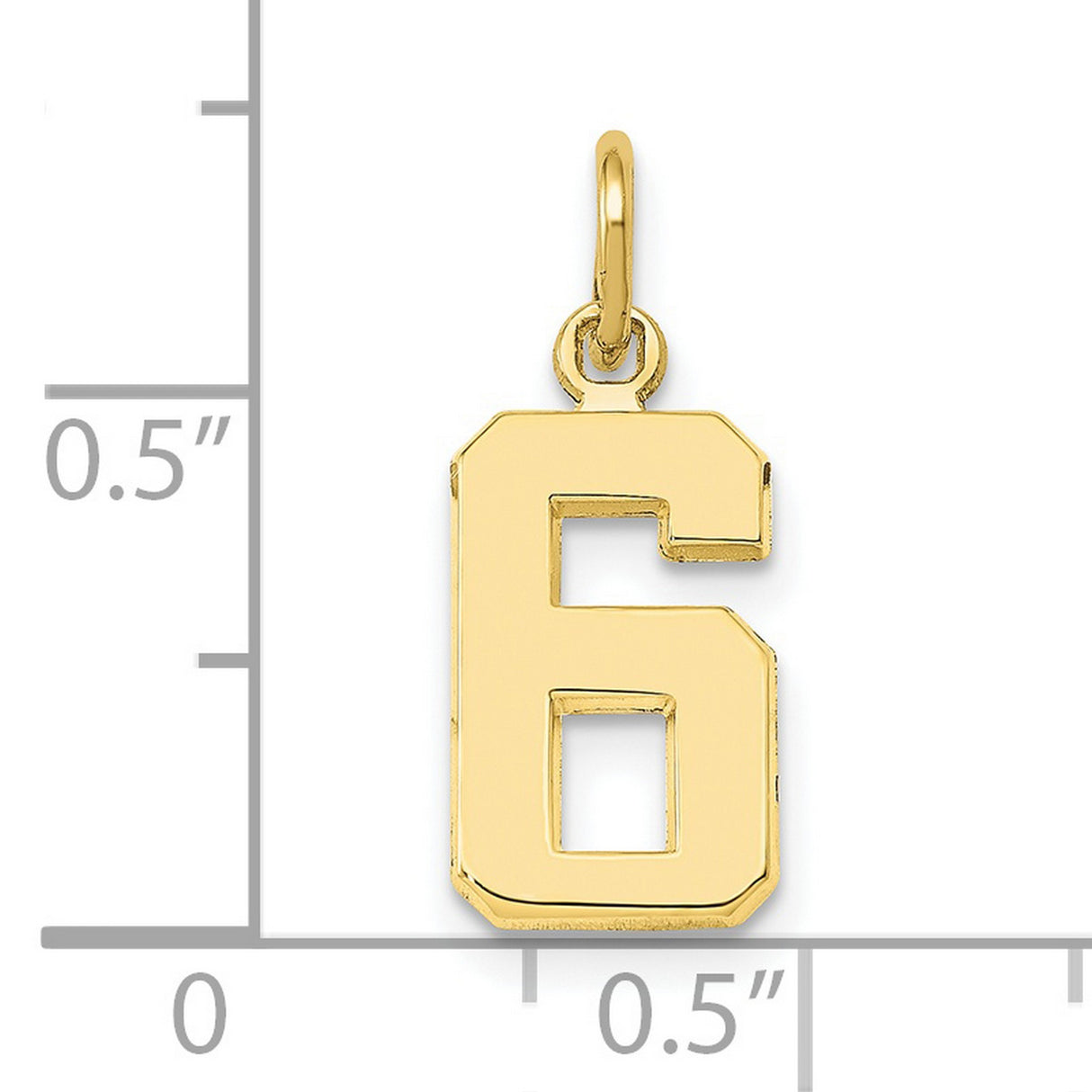 10k Yellow Gold Number 6 Pendant Charm, Block Style Polished Numeral for Unisex Jewelry