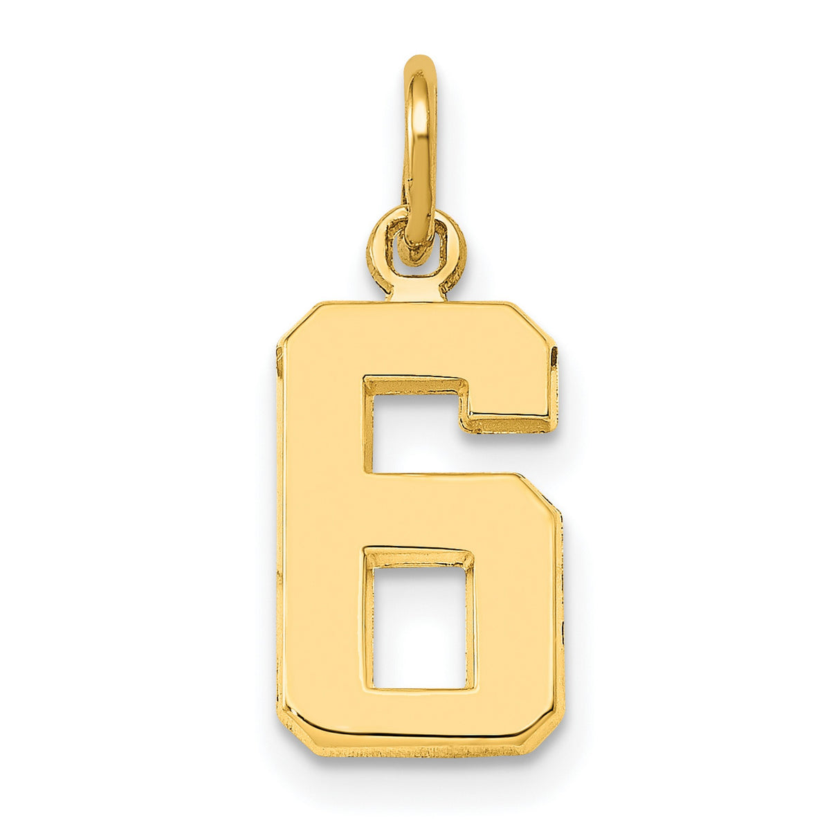 10k Yellow Gold Number 6 Pendant Charm, Block Style Polished Numeral for Unisex Jewelry