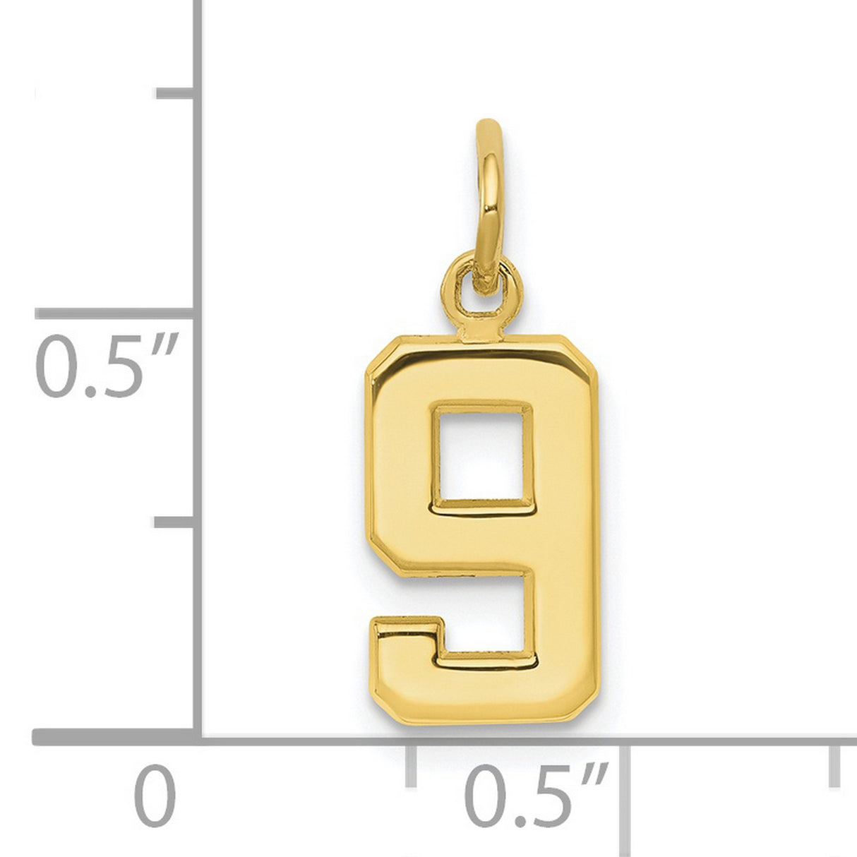 10k Yellow Gold Number 9 Pendant Charm, Bold Block Style, Unisex Numeral Jewelry