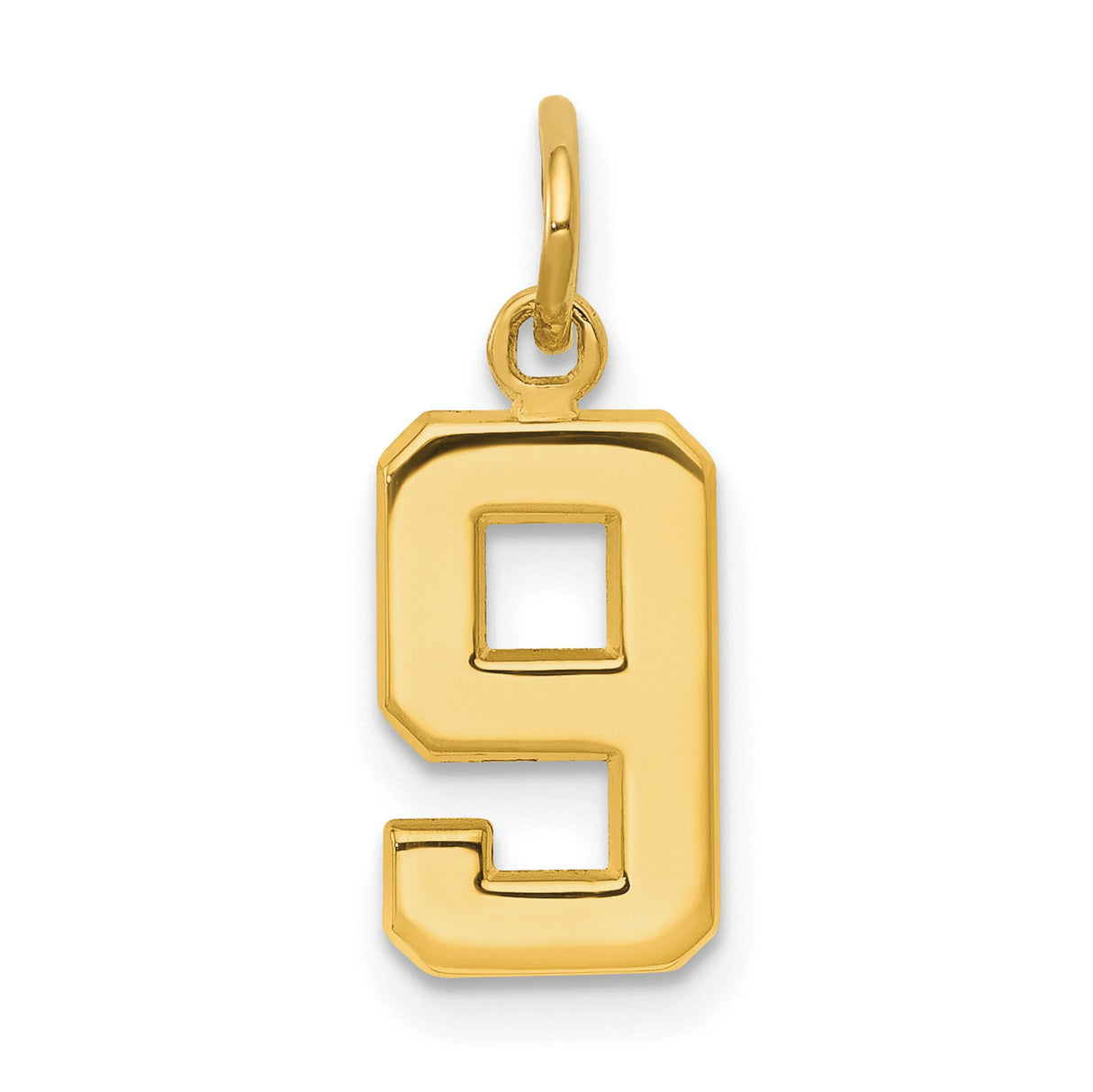 10k Yellow Gold Number 9 Pendant Charm, Bold Block Style, Unisex Numeral Jewelry