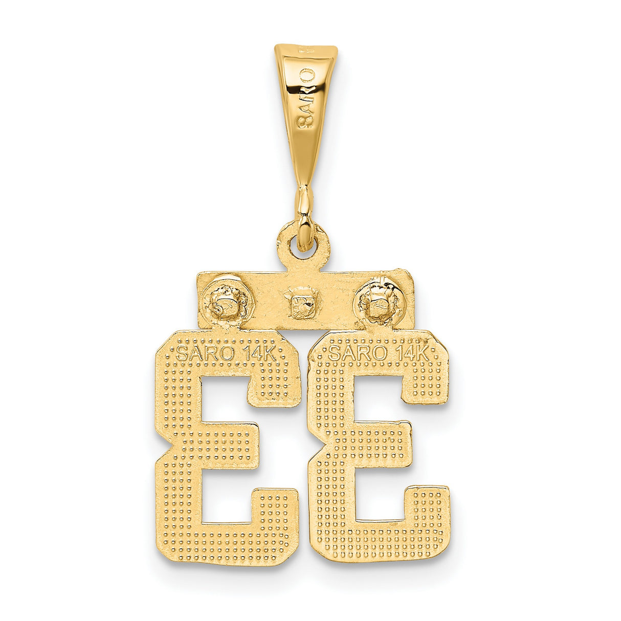 10k Yellow Gold Number 33 Pendant, Bold Block Numerals, Sports Charm for Men or Unisex