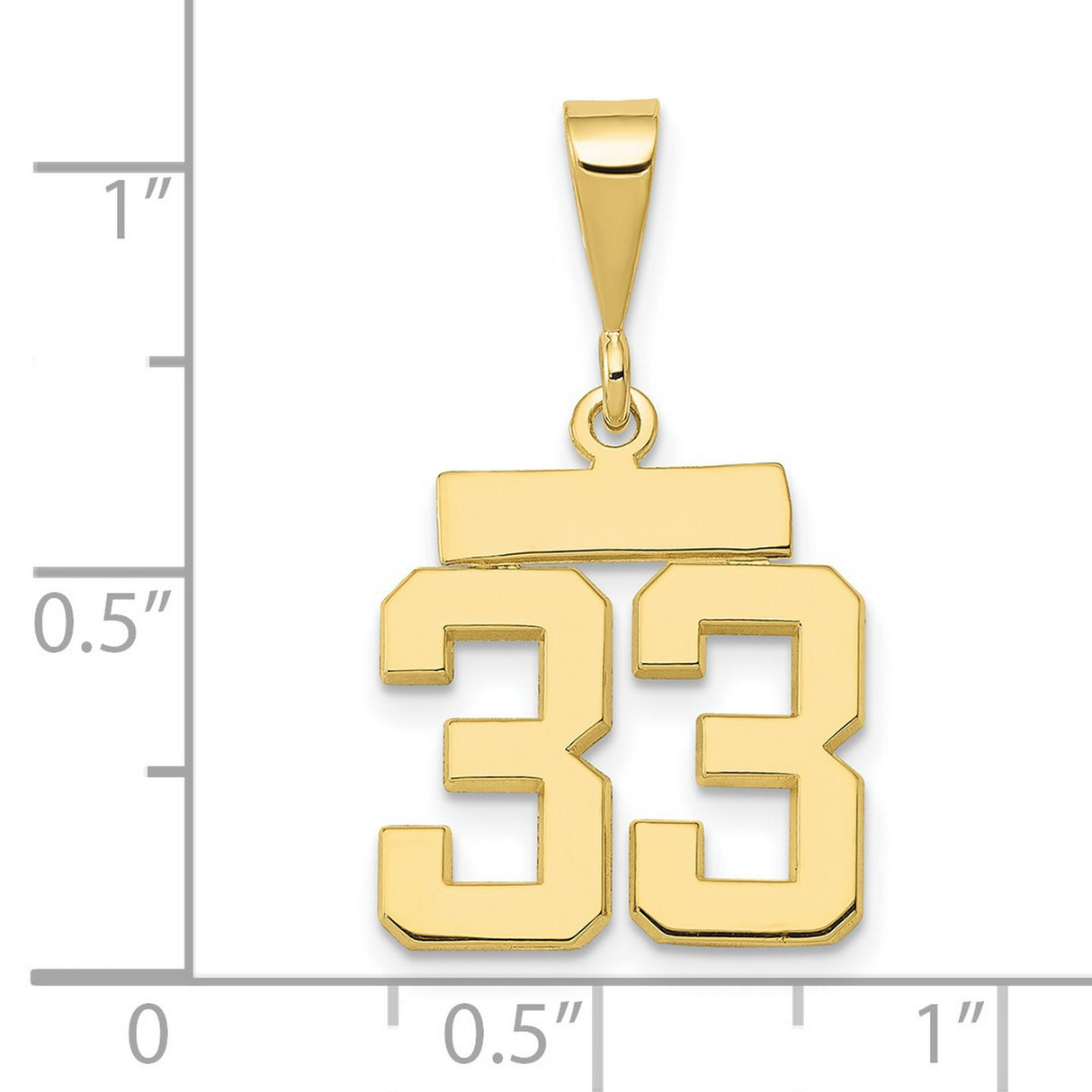 10k Yellow Gold Number 33 Pendant, Bold Block Numerals, Sports Charm for Men or Unisex