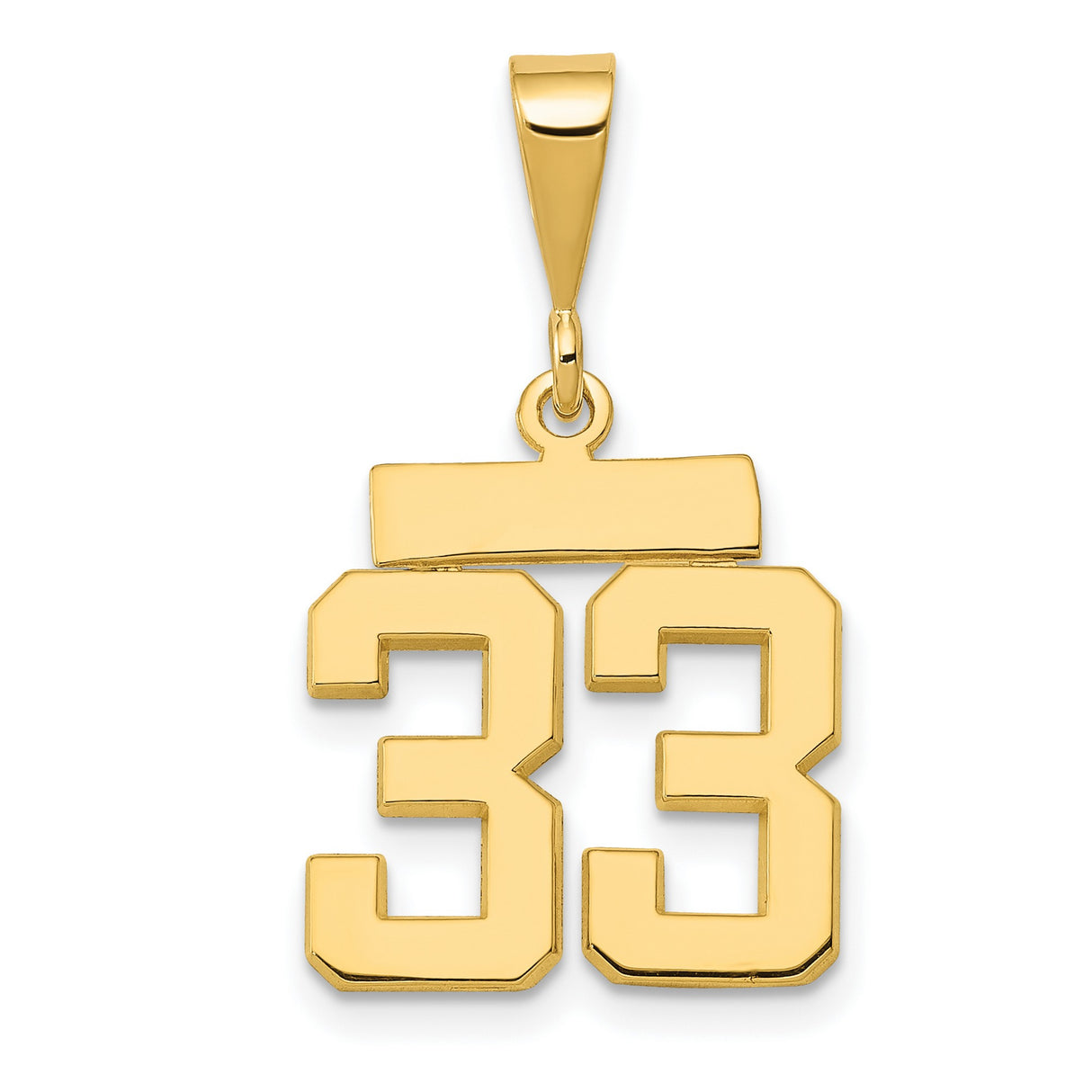 10k Yellow Gold Number 33 Pendant, Bold Block Numerals, Sports Charm for Men or Unisex