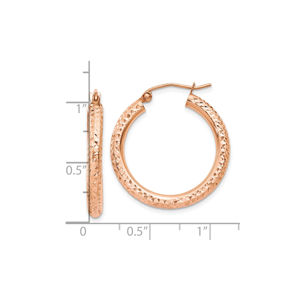 10k Rose Gold Hoop Earrings, Diamond Cut Textured Finish, Lightweight Classic Style