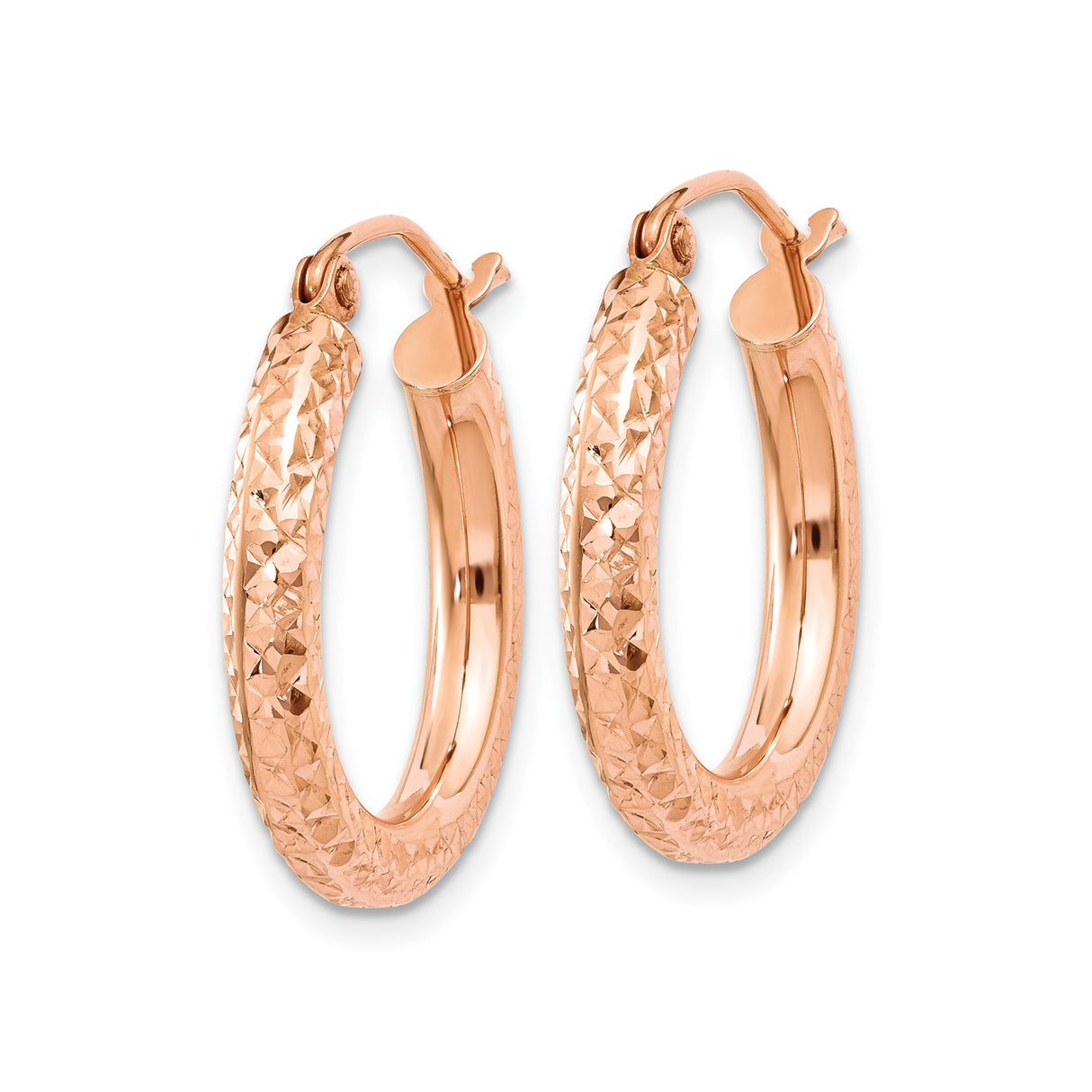 10k Rose Gold Hoop Earrings, Textured with Diamond Cut Finish, Lightweight Medium Style