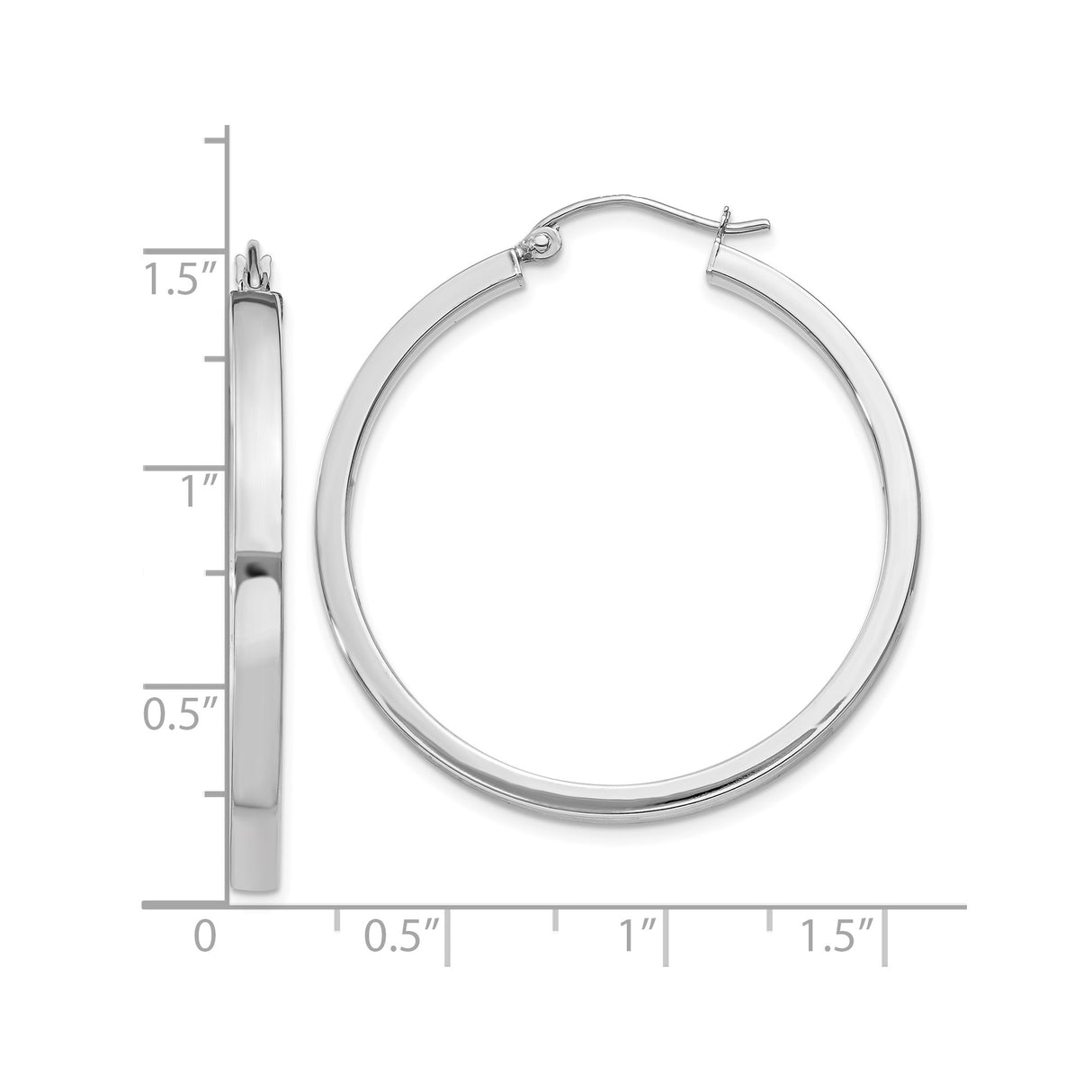 10k White Gold Hoop Earrings, Classic Round Design with Latch-Back Closure, Lightweight Minimalist Style