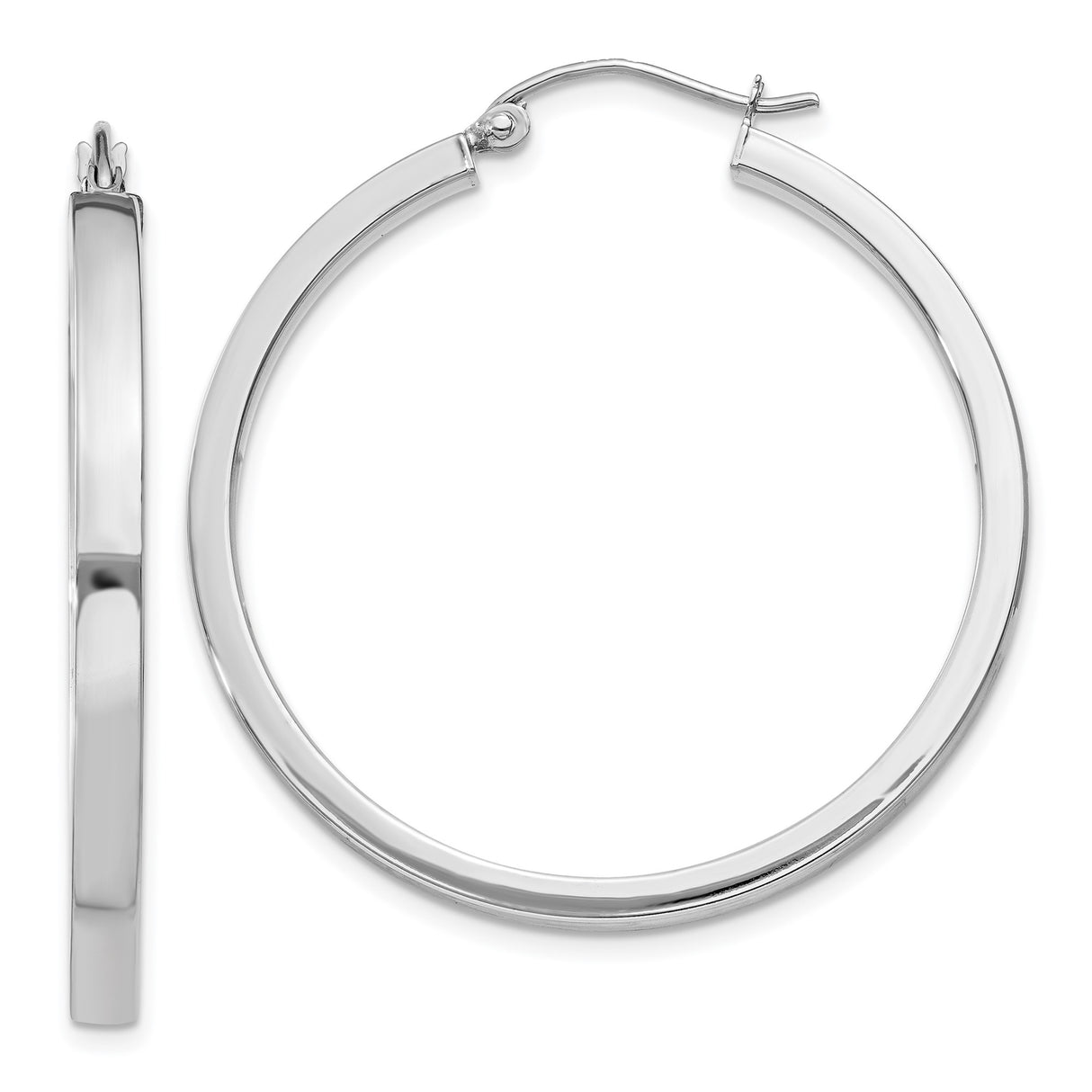 10k White Gold Hoop Earrings, Classic Round Design with Latch-Back Closure, Lightweight Minimalist Style