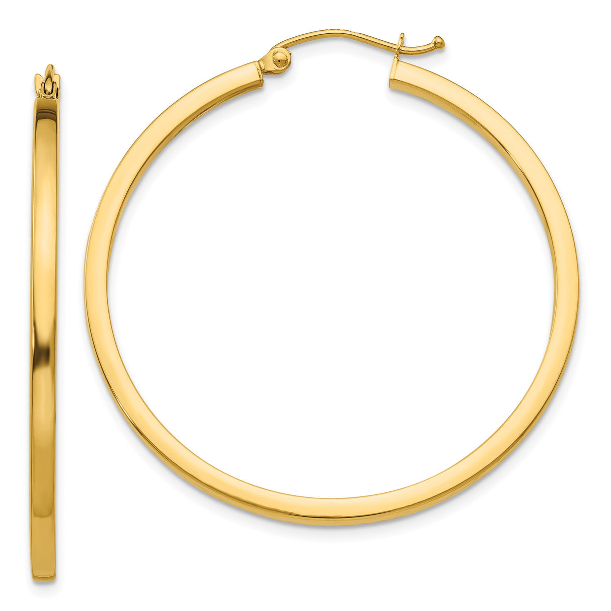 10k Yellow Gold Hoop Earrings, Classic Round Polished Lightweight Medium Hoops for Women