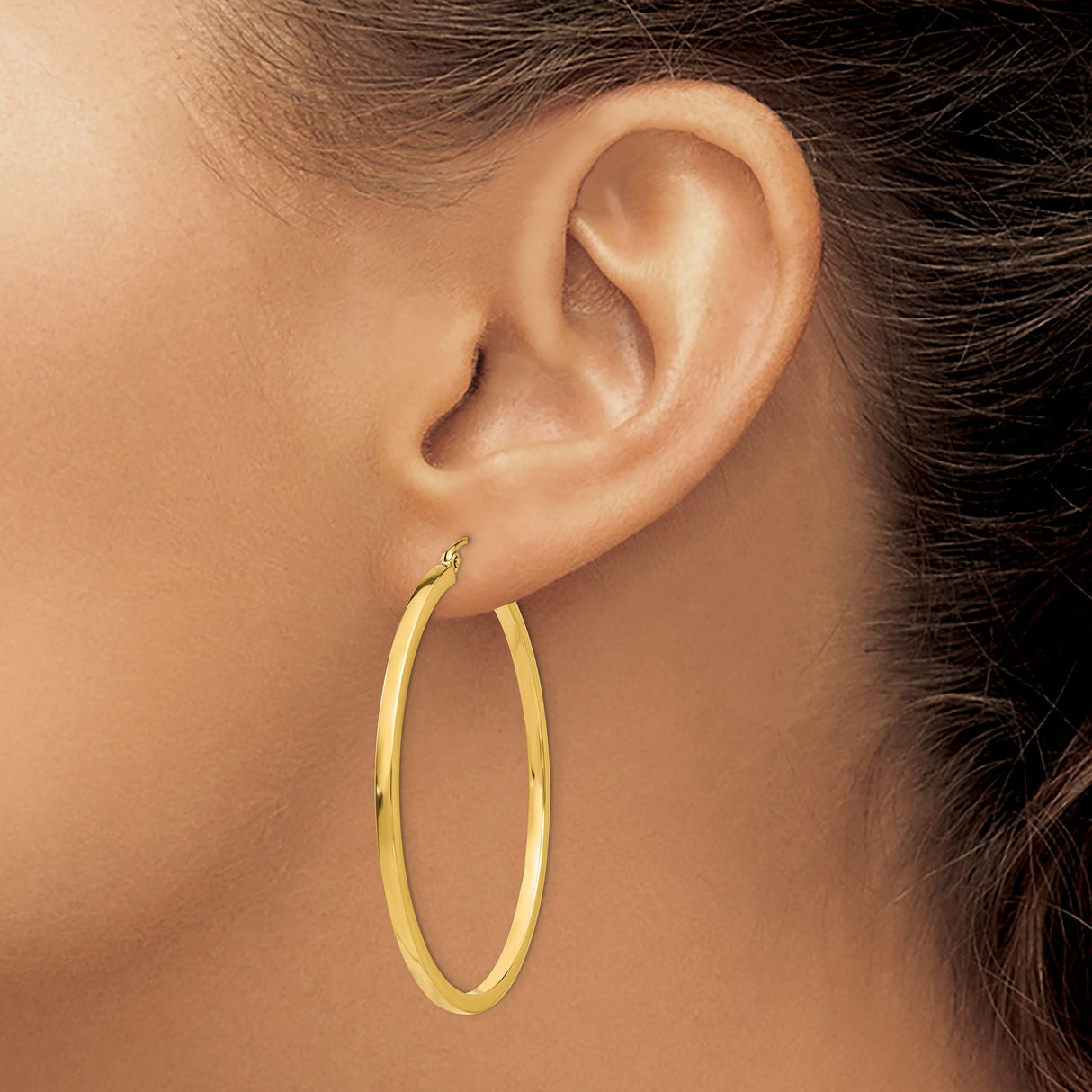 10k Yellow Gold Hoop Earrings, Lightweight Medium Tube Hoops with Hinged Closure, High Polish Finish