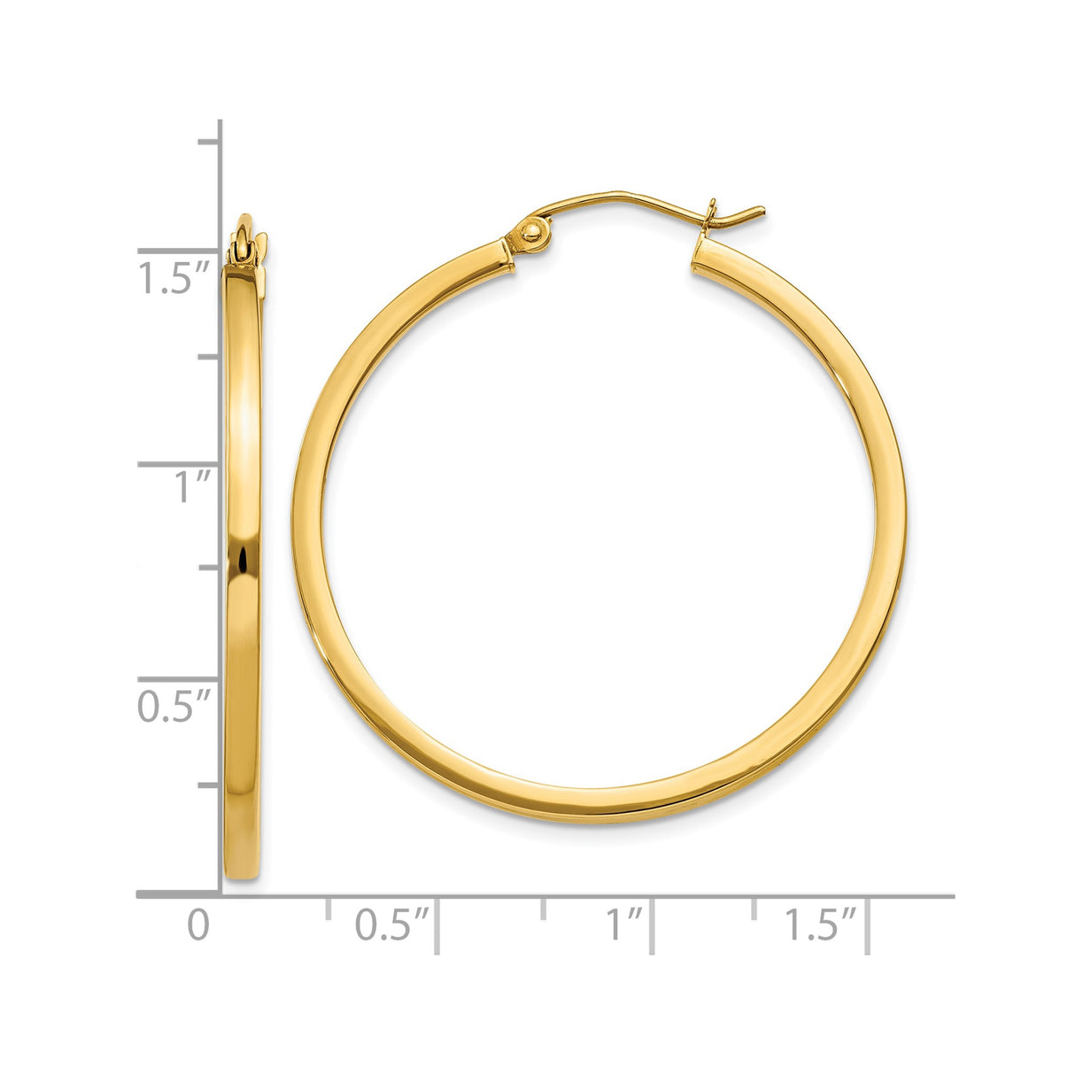 10k Yellow Gold Hoop Earrings, Medium Polished Hoops with Smooth Finish and Latch Back Closure