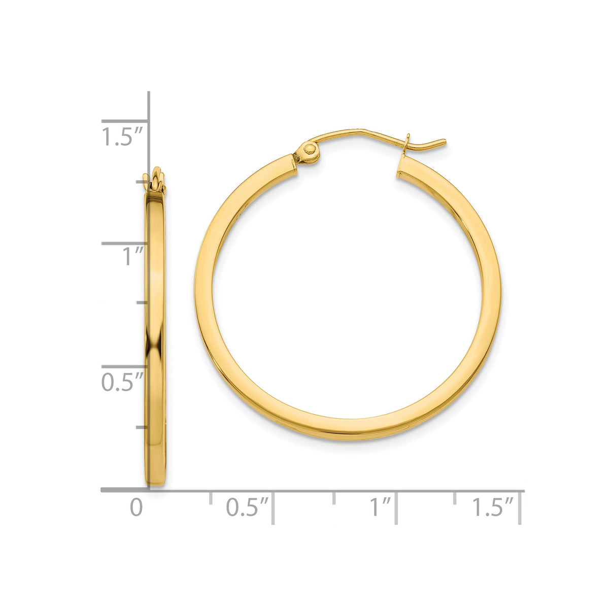 10k Yellow Gold Hoop Earrings, Classic Round Design with High Polish Finish, Lightweight Style