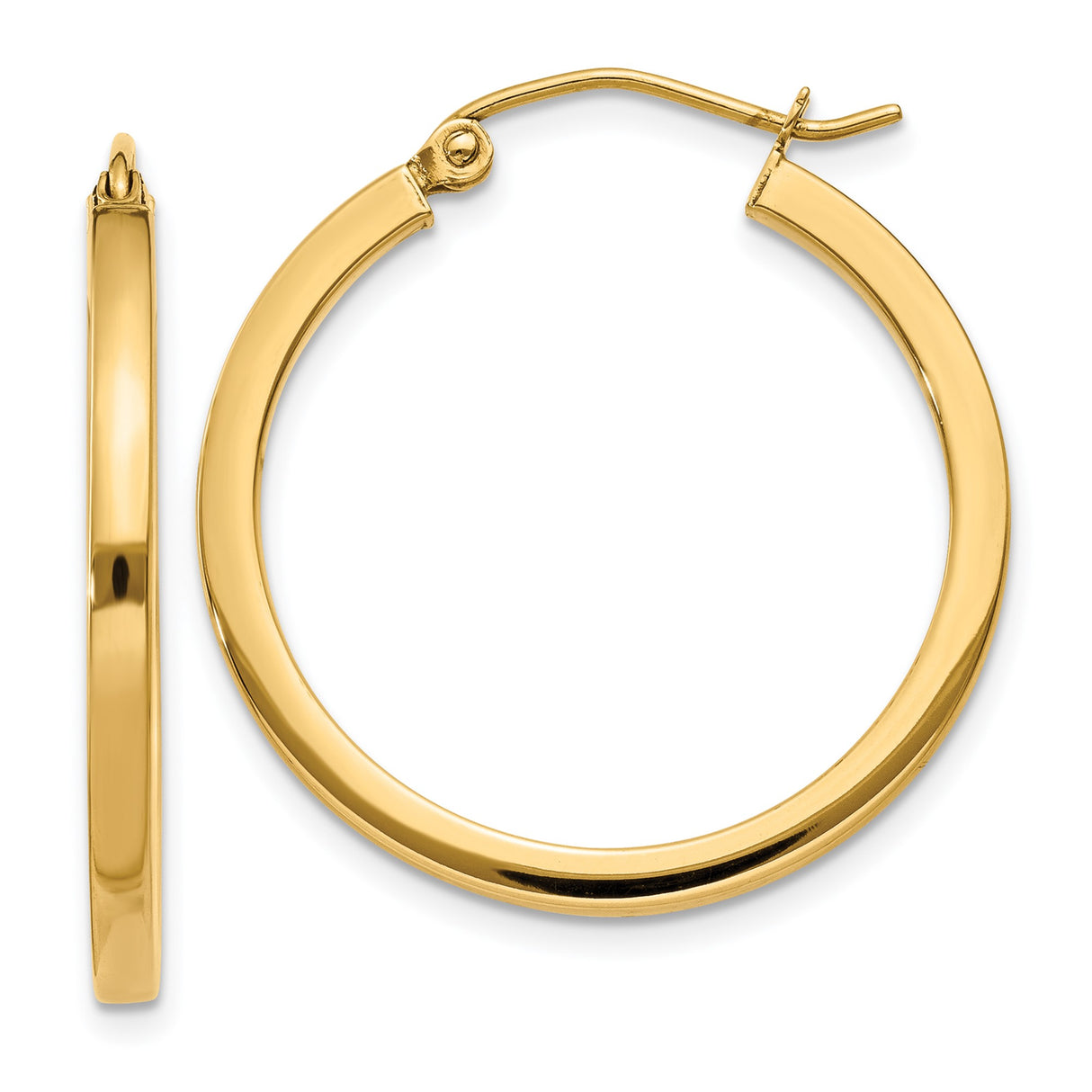 10k Yellow Gold Hoop Earrings, Classic Round Polished Hoops with Snap Back Closure, Lightweight Design