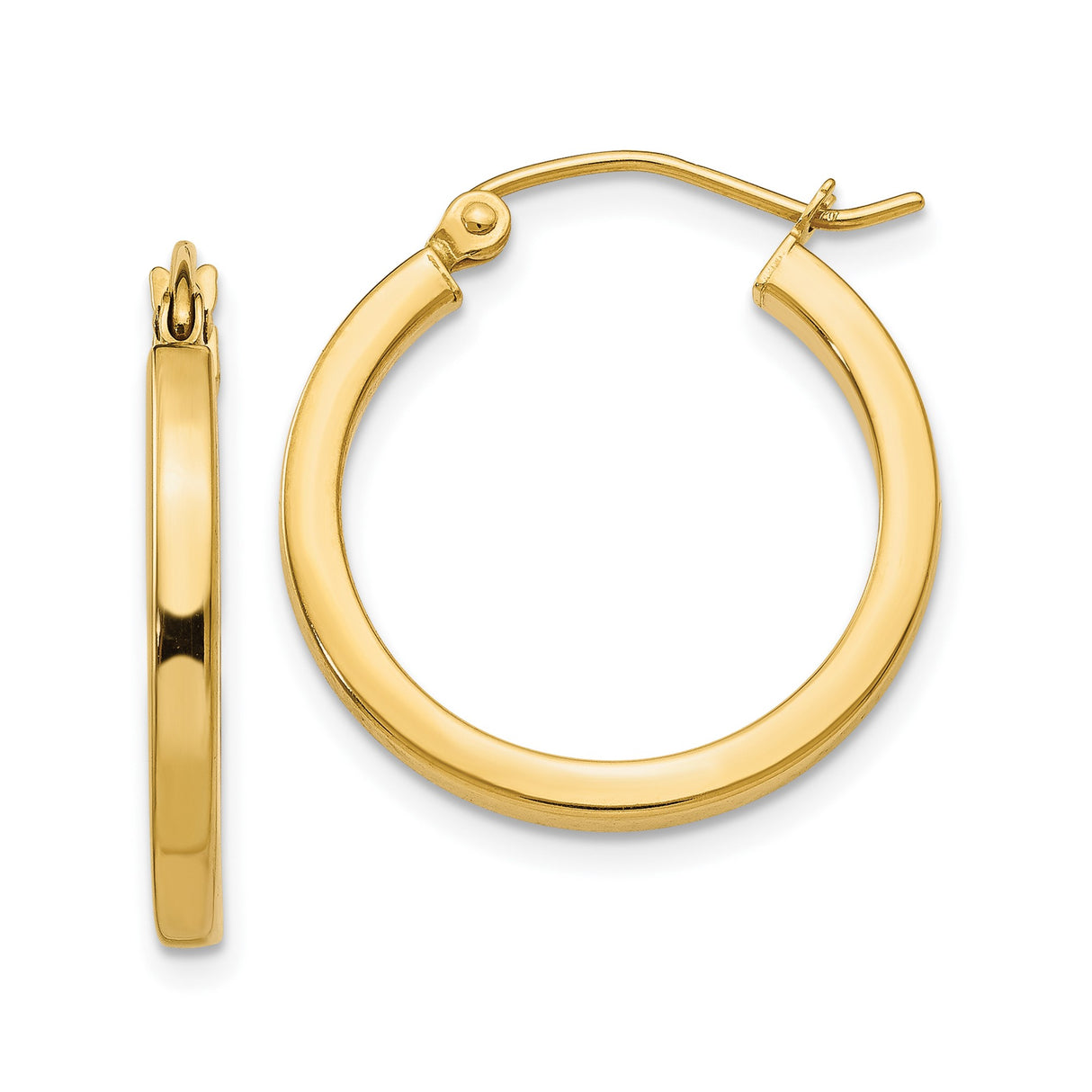10k Yellow Gold Hoop Earrings, Smooth Finish with Secure Latch Back Closure, Classic Round Style