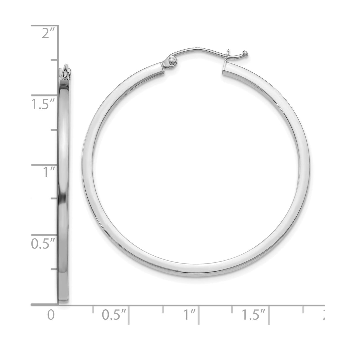 10k White Gold Hoop Earrings, Medium Square Tube Design with Hinged Clasp for Women