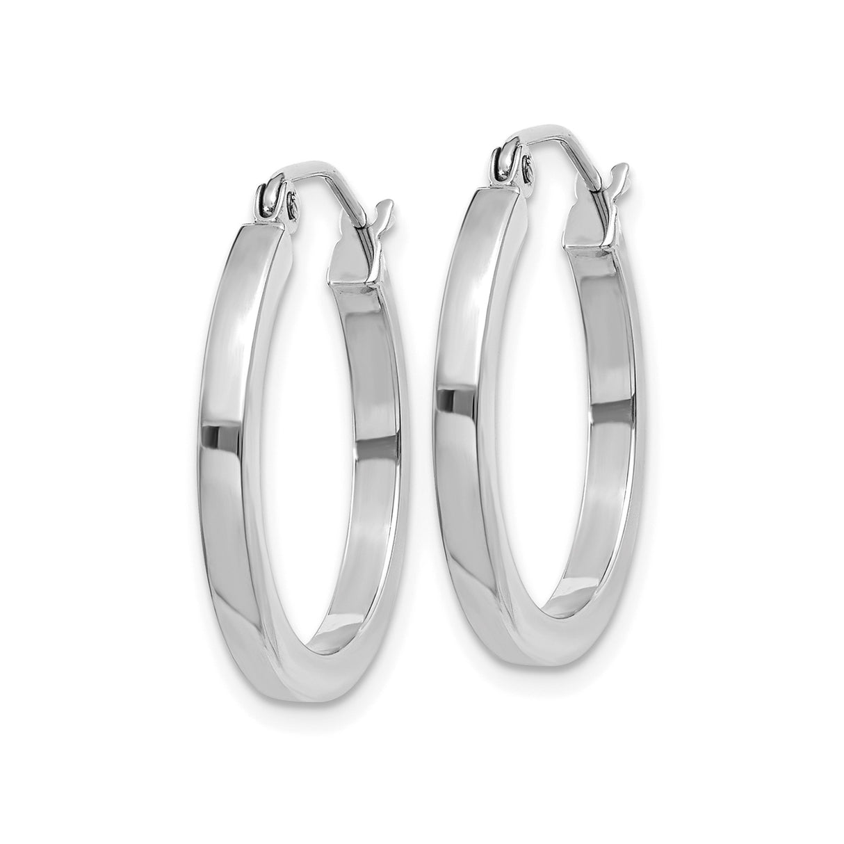 10k White Gold Hoop Earrings, Lightweight Square Tube Design with Hinged Clasp