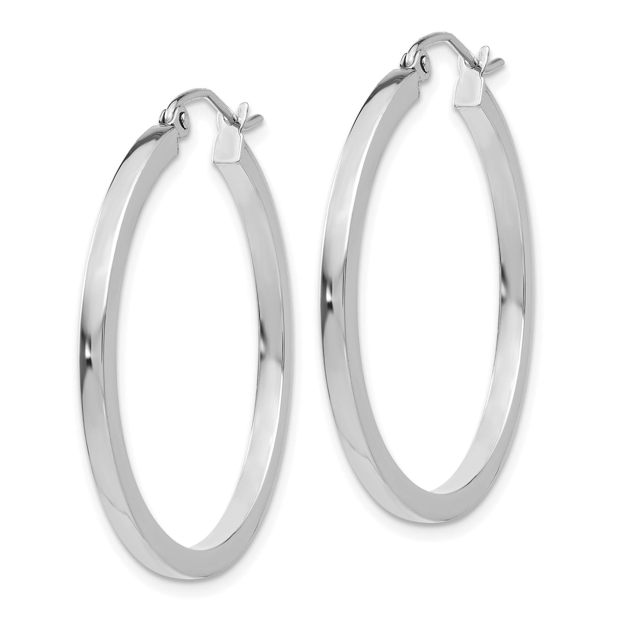 10k White Gold Hoop Earrings, Classic Round Polished Lightweight Tube Design for Women