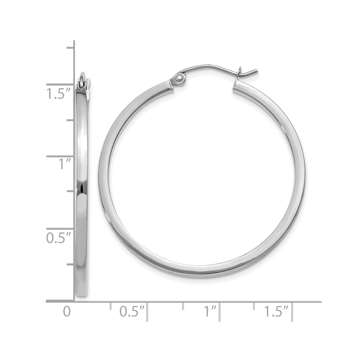 10k White Gold Hoop Earrings, Polished Tube Design with Latch Back Closure, Lightweight Minimalist Style