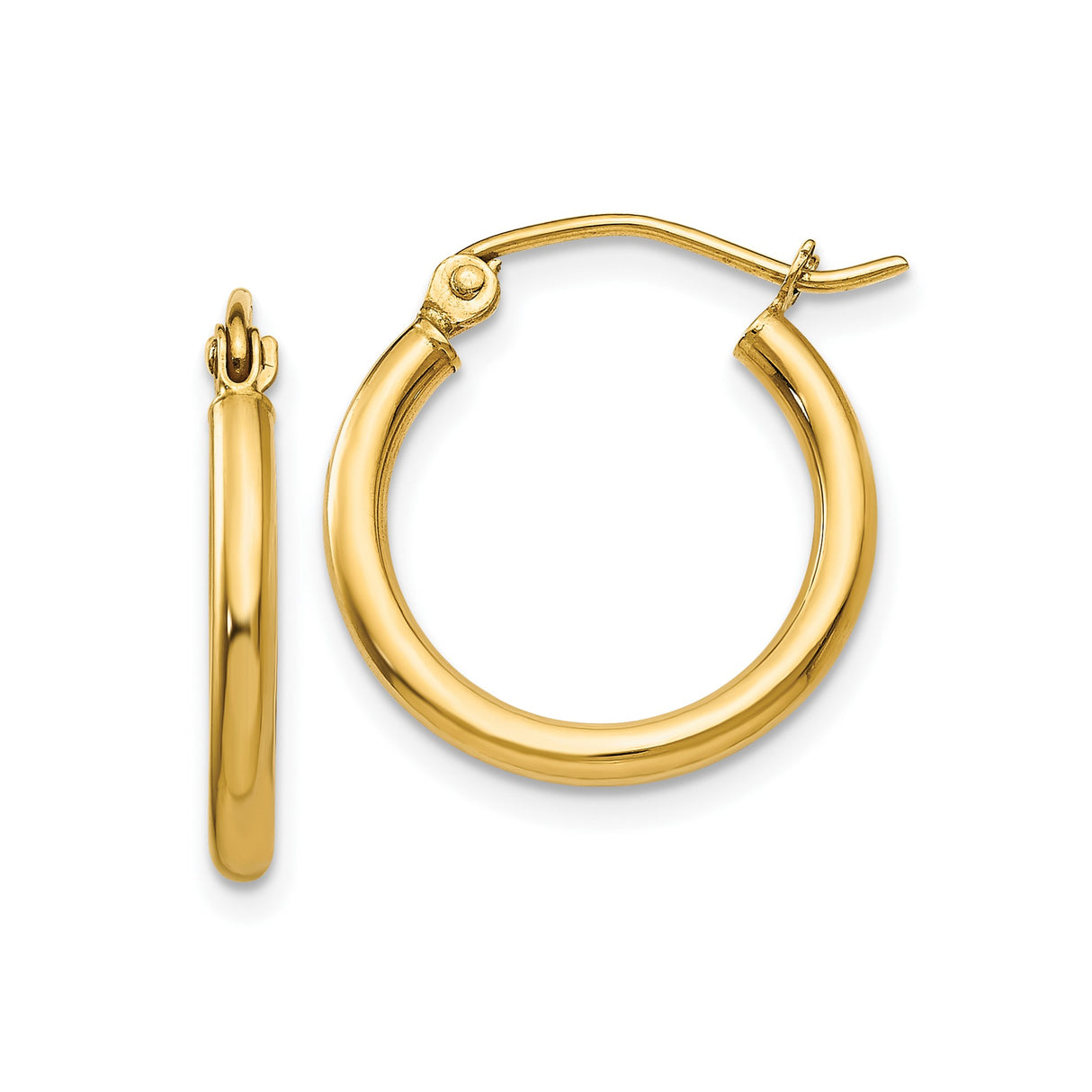 10k Yellow Gold Hoop Earrings, Lightweight Round Tube Design, Classic Minimalist Style for Women