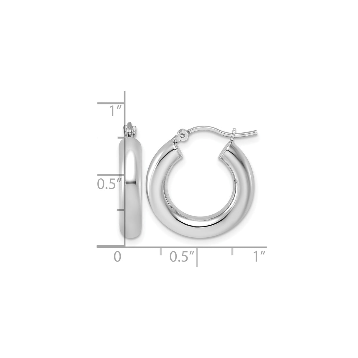 10k White Gold Hoop Earrings, Thick Round High Polish Hoops, Minimalist Everyday Jewelry for Women