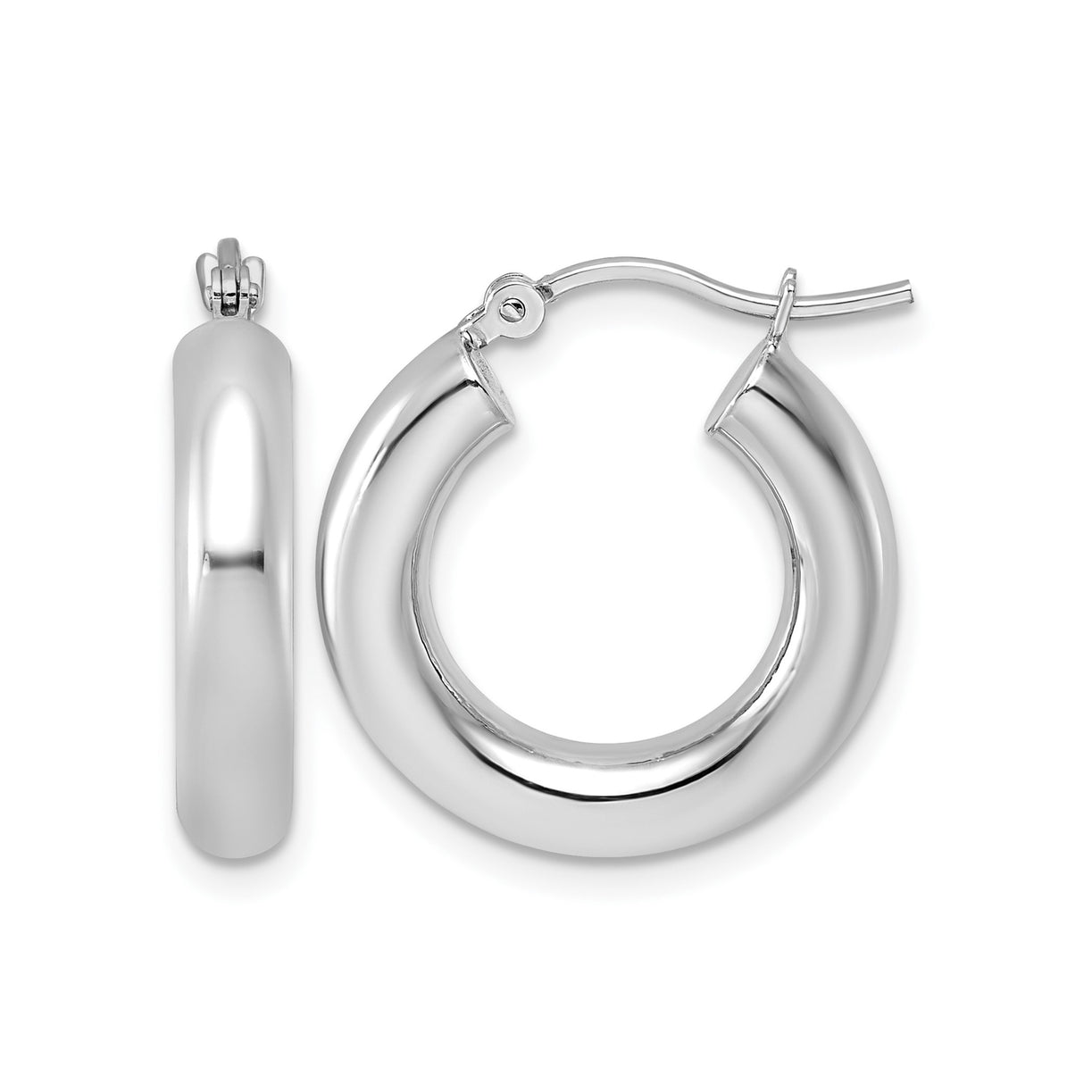 10k White Gold Hoop Earrings, Thick Round High Polish Hoops, Minimalist Everyday Jewelry for Women