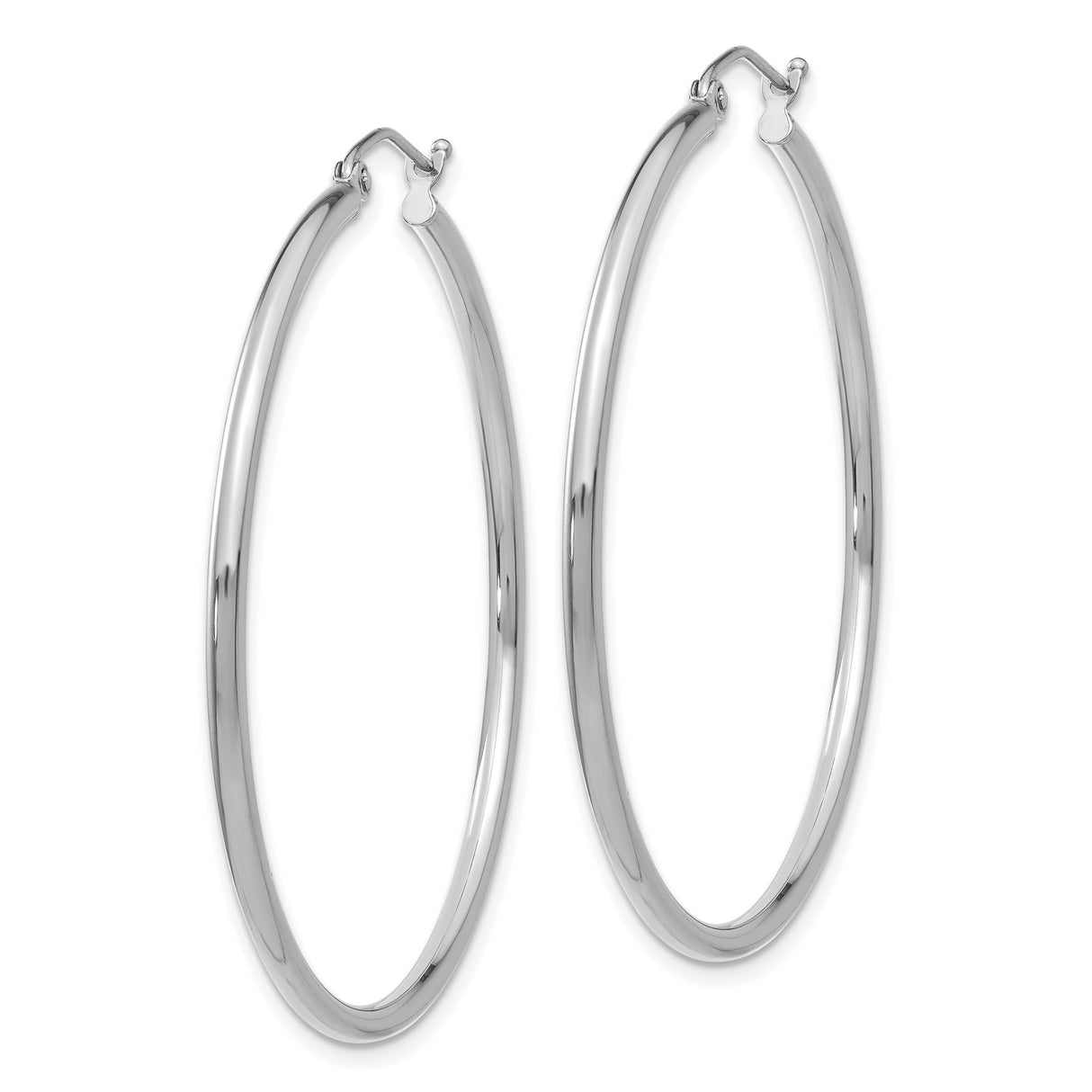 10k White Gold Hoop Earrings, Polished Lightweight Round Hoops, Minimalist Design for Women