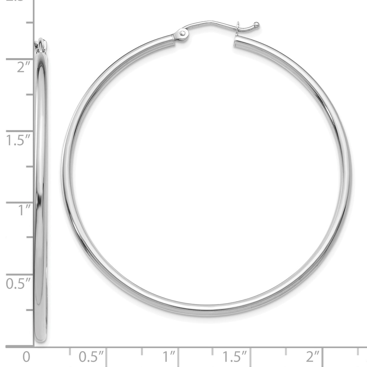10k White Gold Hoop Earrings, Large Round Polished Finish, Lightweight Minimalist Design for Women