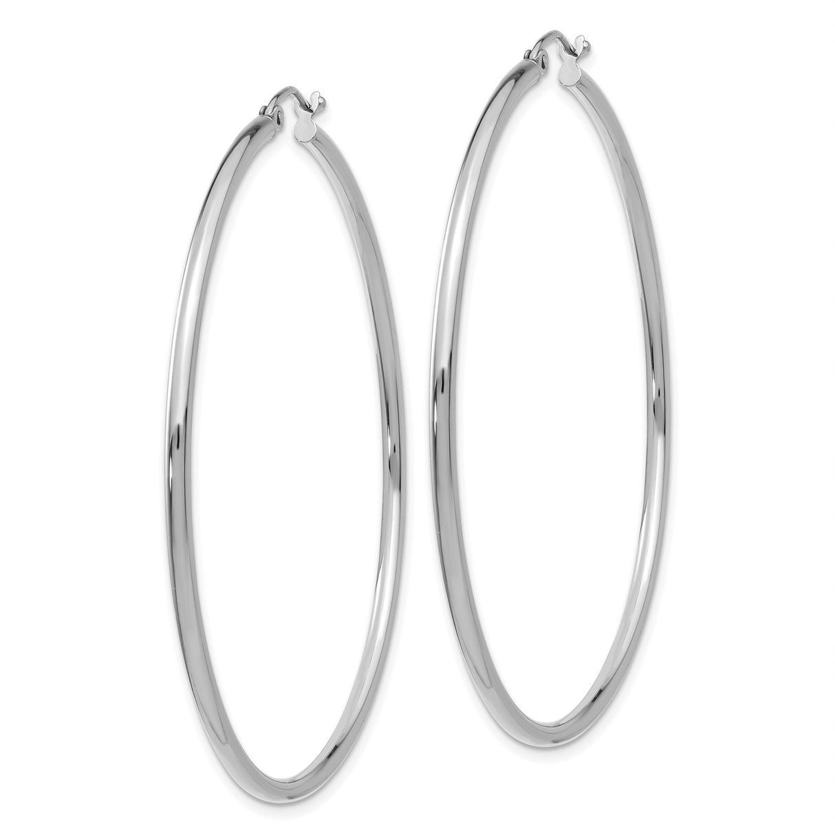 10k White Gold Hoop Earrings, Classic Lightweight High Polish Design with Latch Back Closure