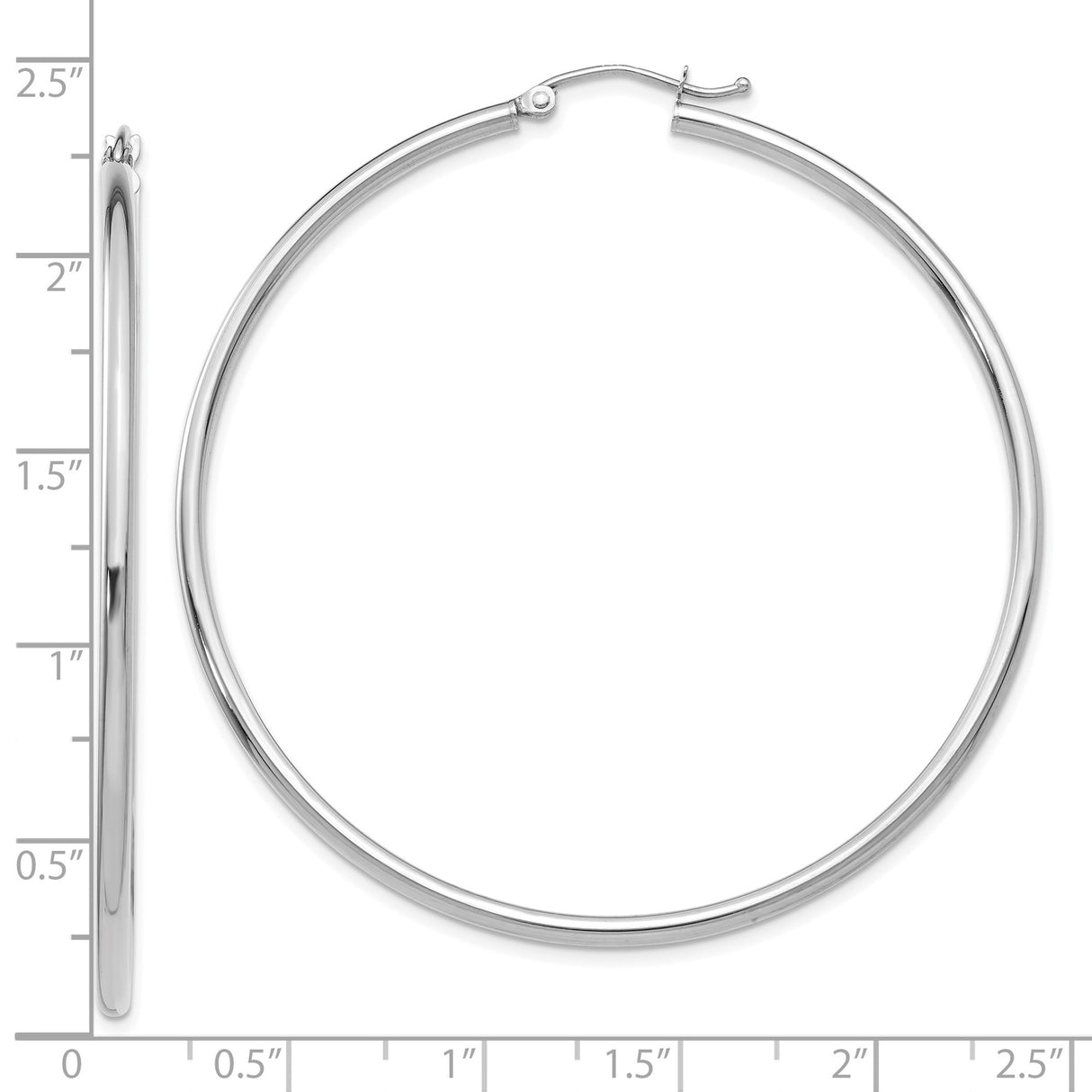 10k White Gold Hoop Earrings, Classic Lightweight High Polish Design with Latch Back Closure