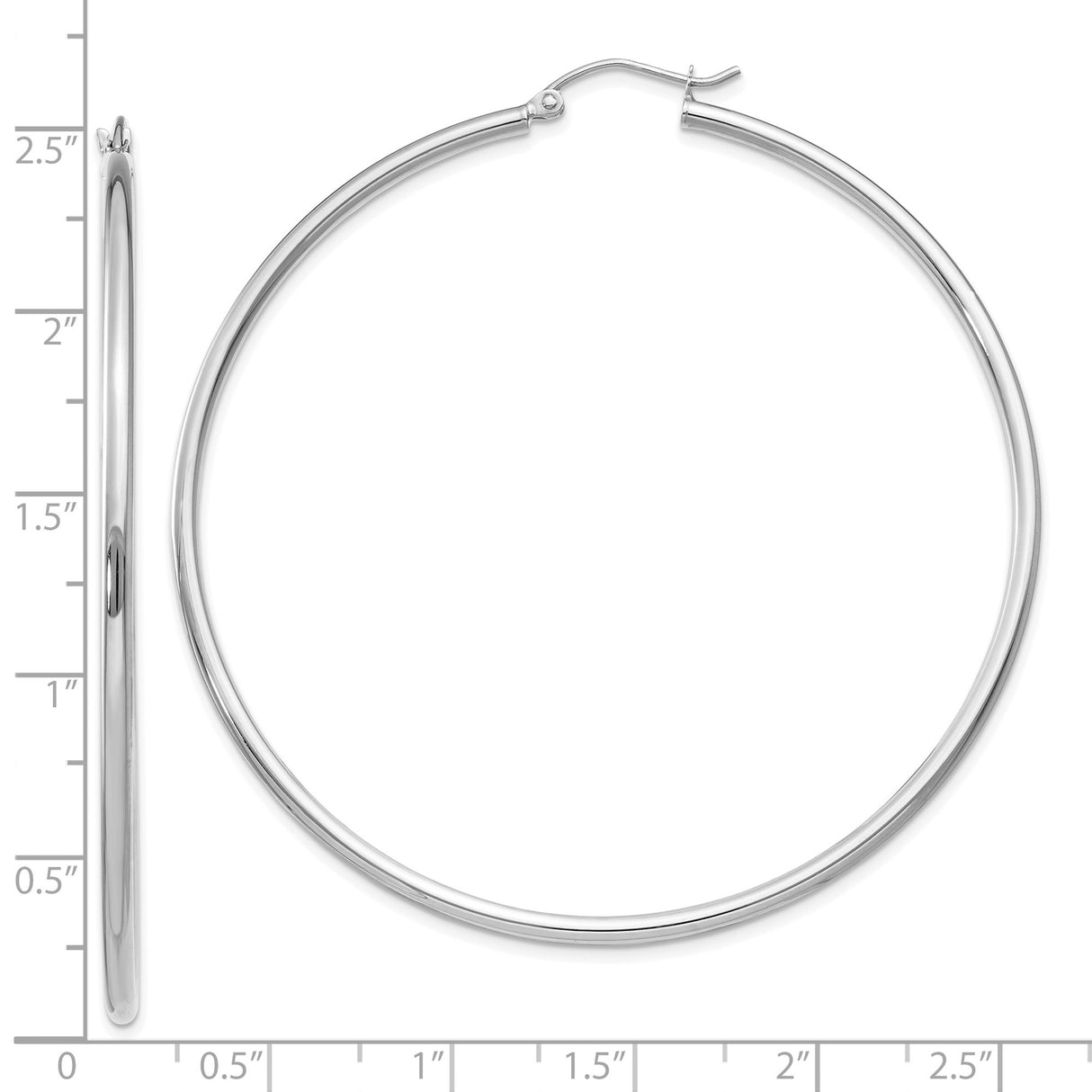 10k White Gold Hoop Earrings, Large Round Polished Finish, Classic Minimalist Design for Women